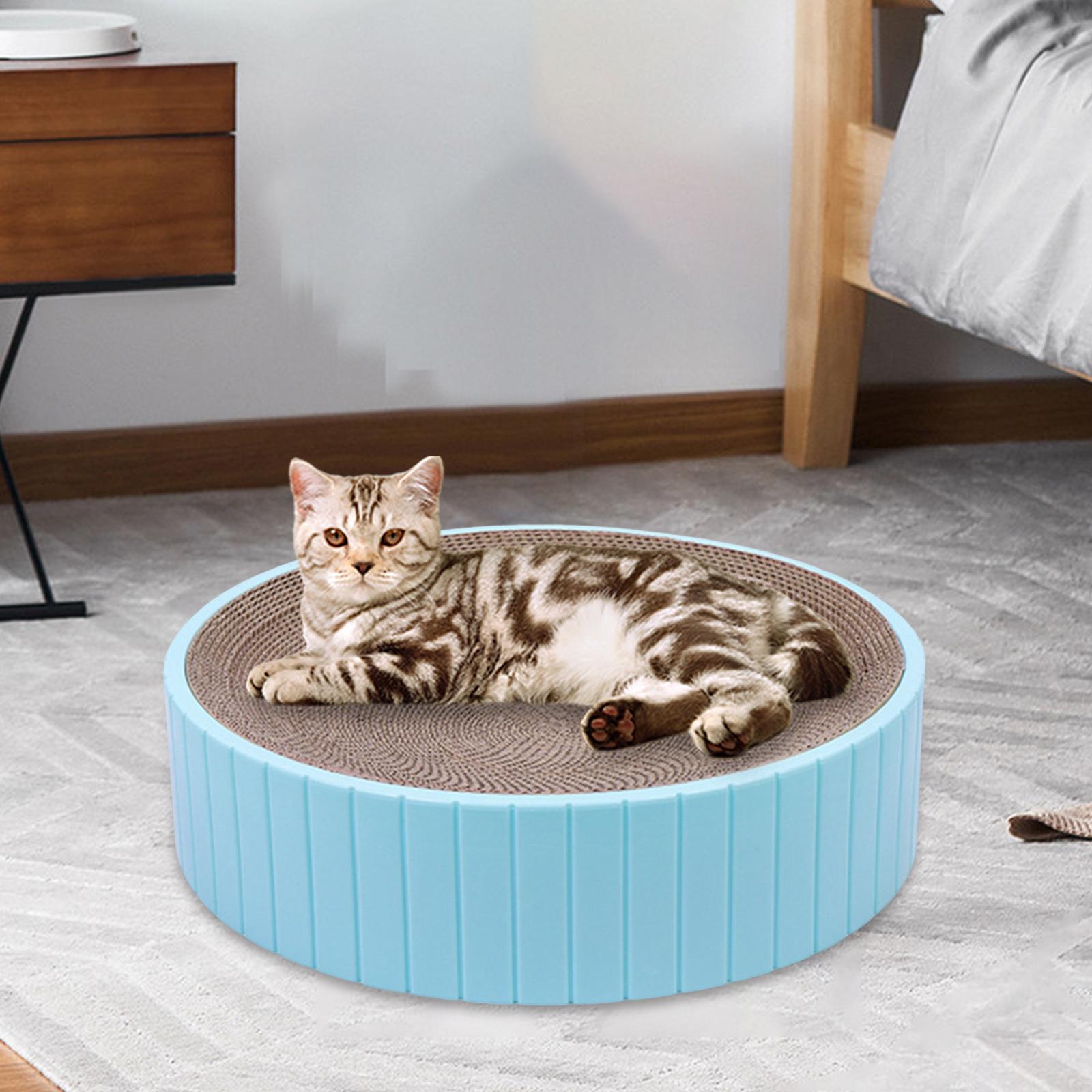 Round Cat Scratcher Cardboard Durable Nest Furniture Protection for Kitten Blue