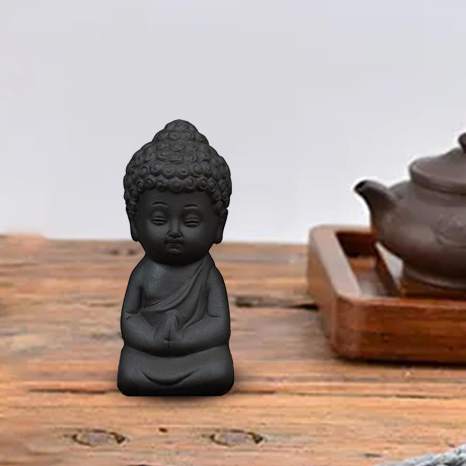 Small Buddha Black Pottery Tea Pet Ornaments for Car Interior Table