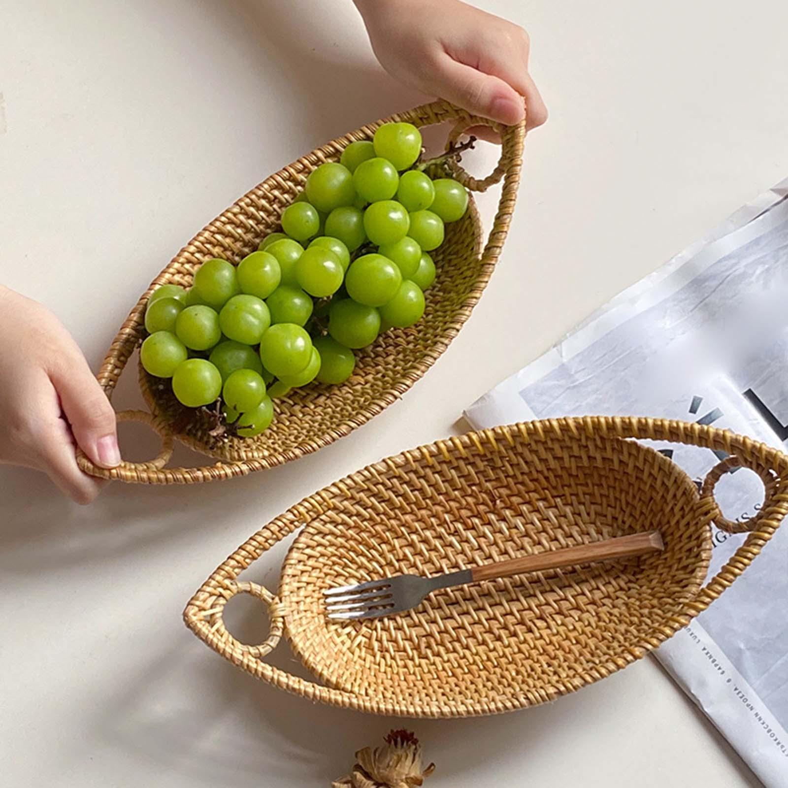 Wicker Basket Bread Fruit Breakfast Display Rattan Tray for Breakfast Dinner