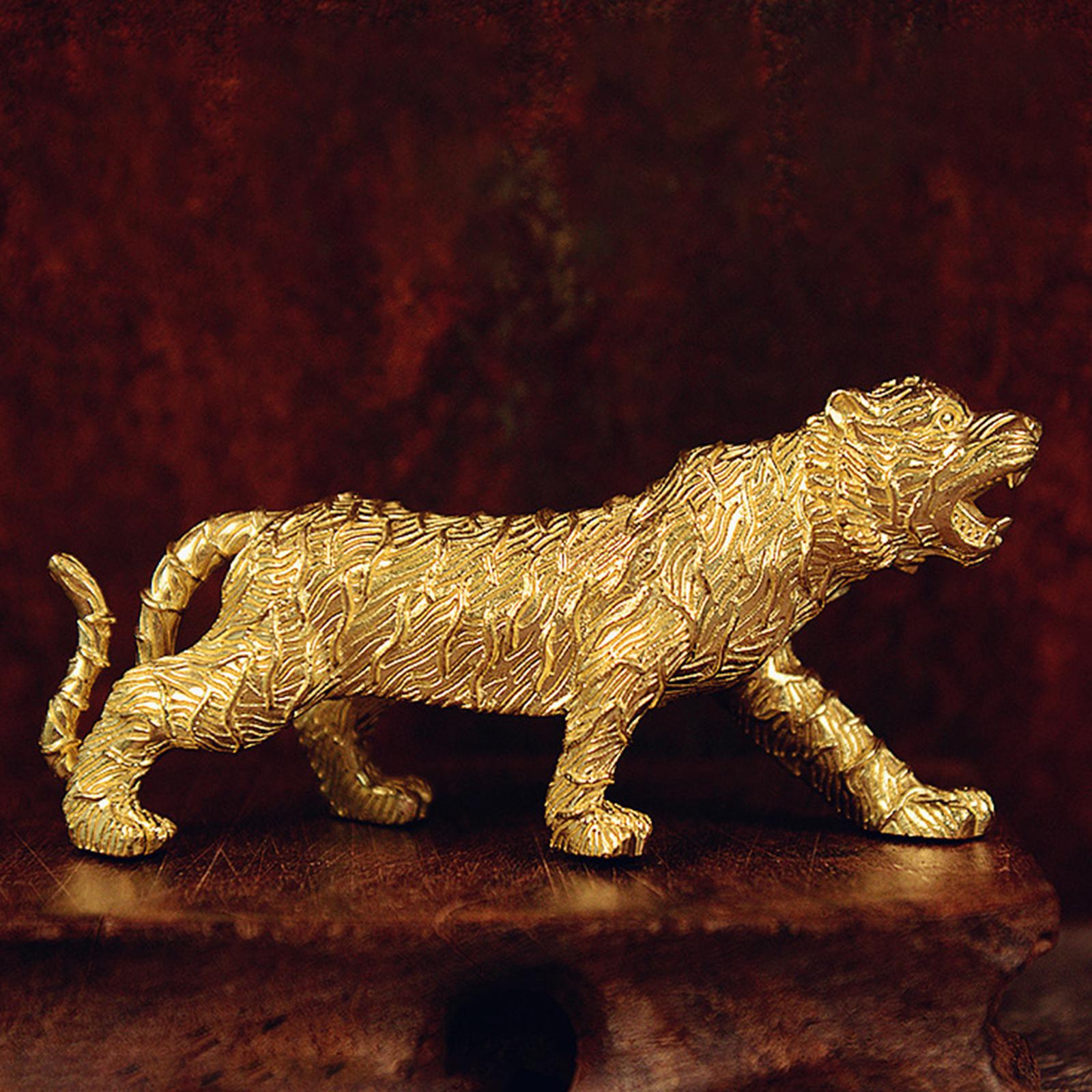 Brass Tiger Statue Craft Aureate Collectible for Entrance Desktop Exhibition