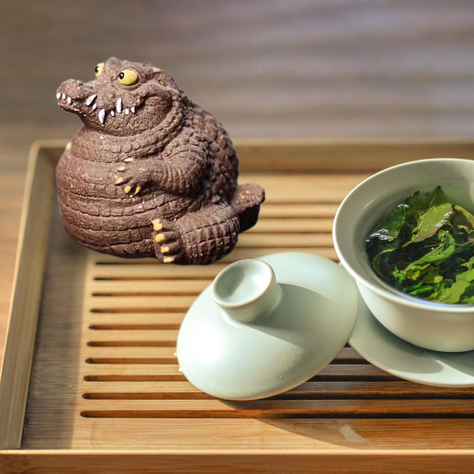 Crocodile Statue Tea Pet Ornament for Cabinet Tea Decoration Tea Accessories Purple