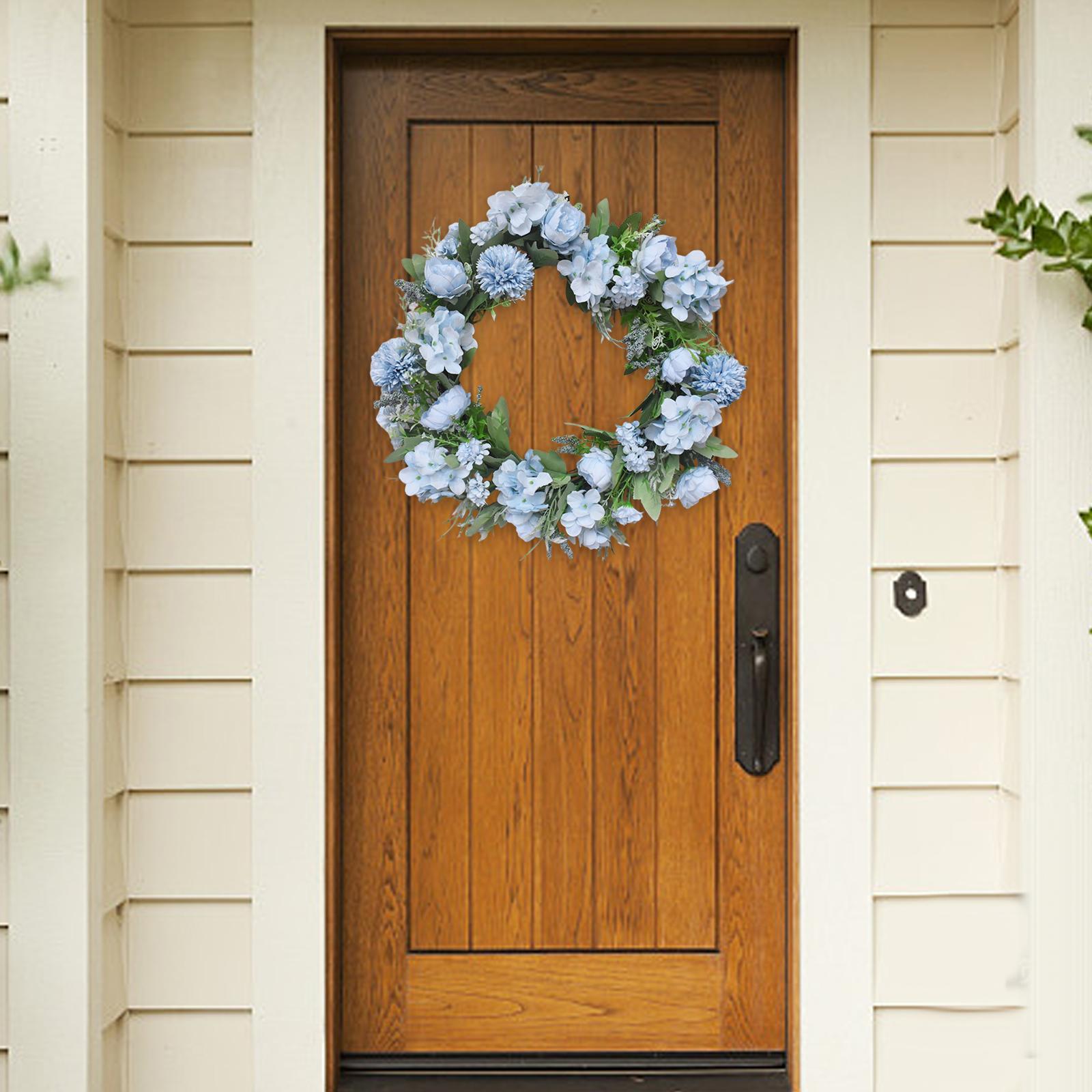 Artificial Wreath Garland Floral Front Door Wreath for Wedding Outside Porch blue