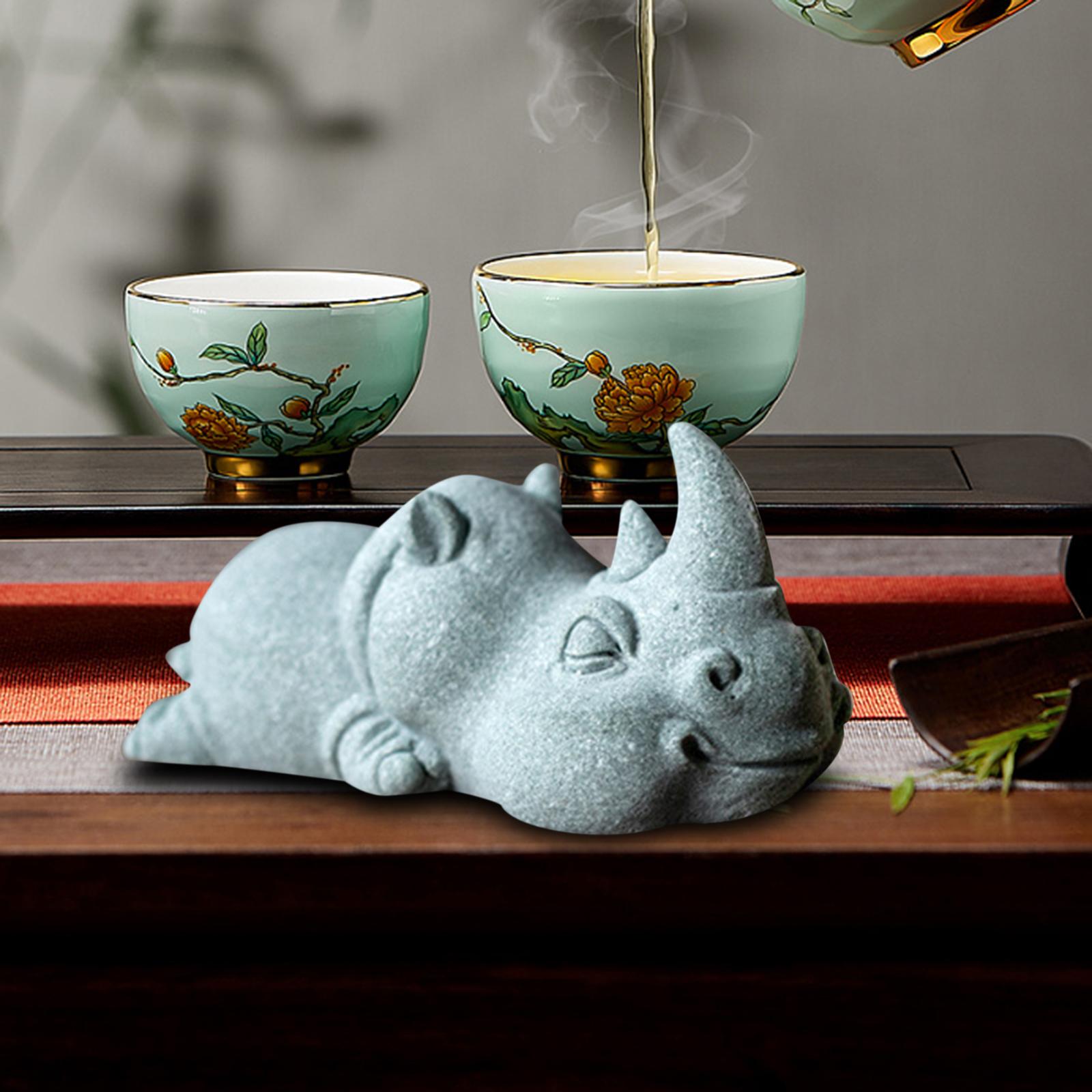 Green Sandstone Animal Mini Tea Pet Figurine Decoration Souvenir Rhinoceros