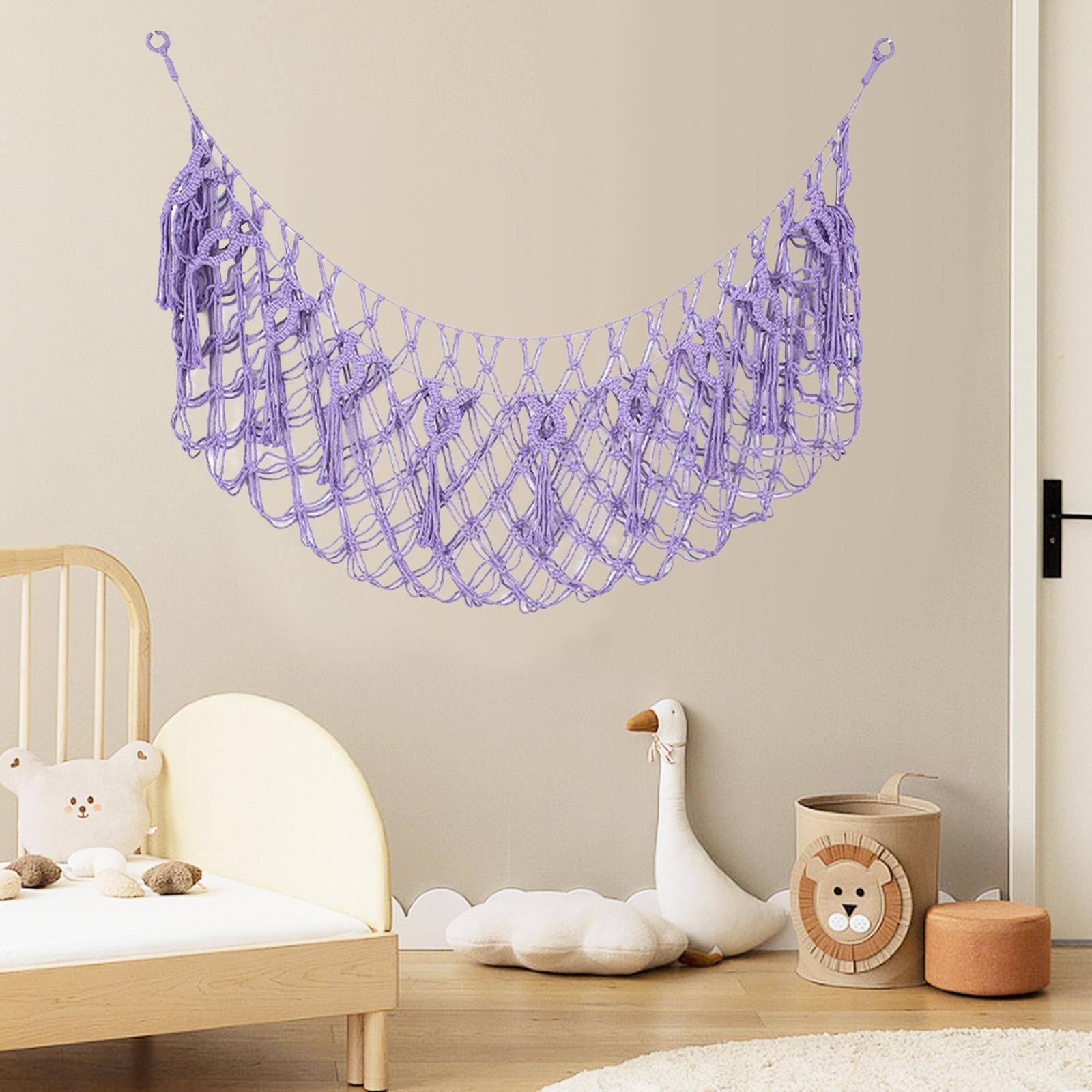 Soft Toy Net Hammock Woven Rope Home Decor Handmade Hanging Net for Playroom Purple
