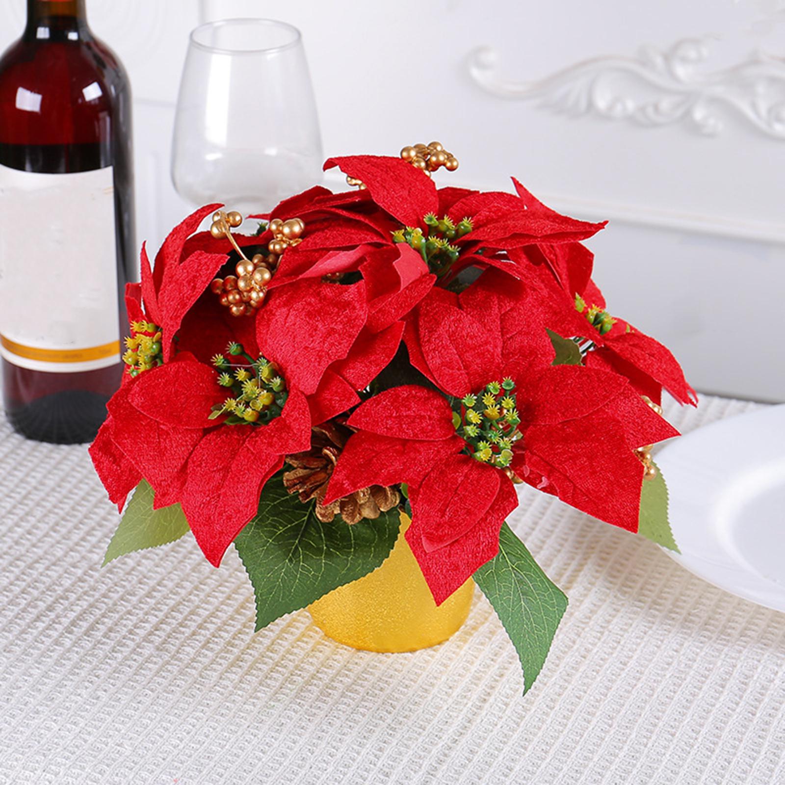 Christmas Artificial Poinsettia Plant Potted Red Poinsettia for Indoor Party