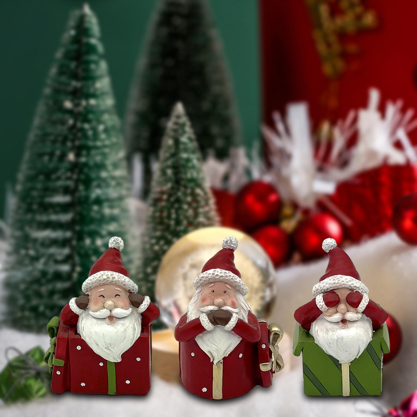 3 Pieces Resin Christmas Santa Figure for Desktop Home Micro Landscape