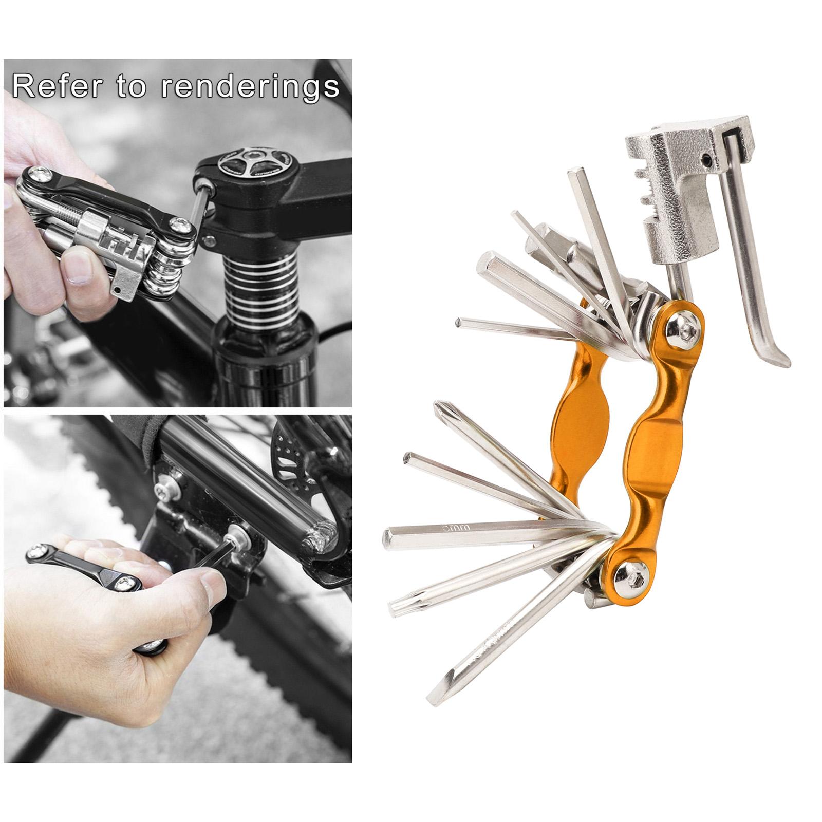 Portable Multifunction Bicycle Repair Tool Set 11 in 1 for Motorcycle golden
