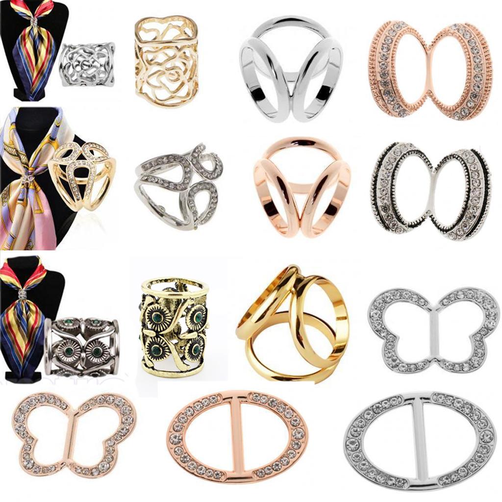 6xTricyclic Round Gold Tone Scarf Ring Silk Scarf Clip Three Rings Buckle