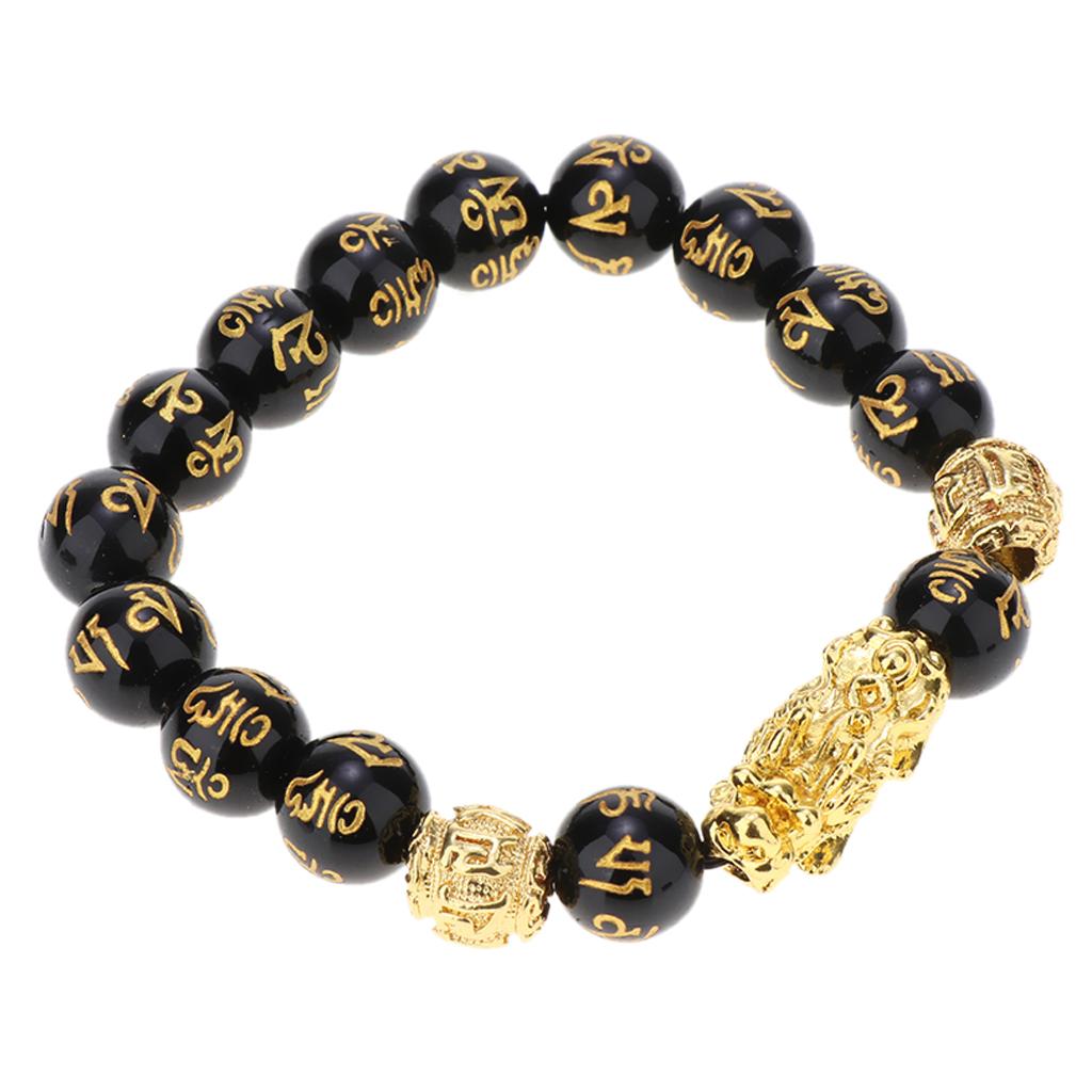 Bracelet En Perles D'obsidienne Noire Dorée 6 Mm - Élégance