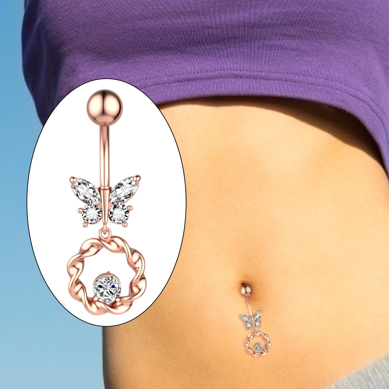 Butterfly Dangle Navel Ring Piercing Belly Button Rings Rose Golden