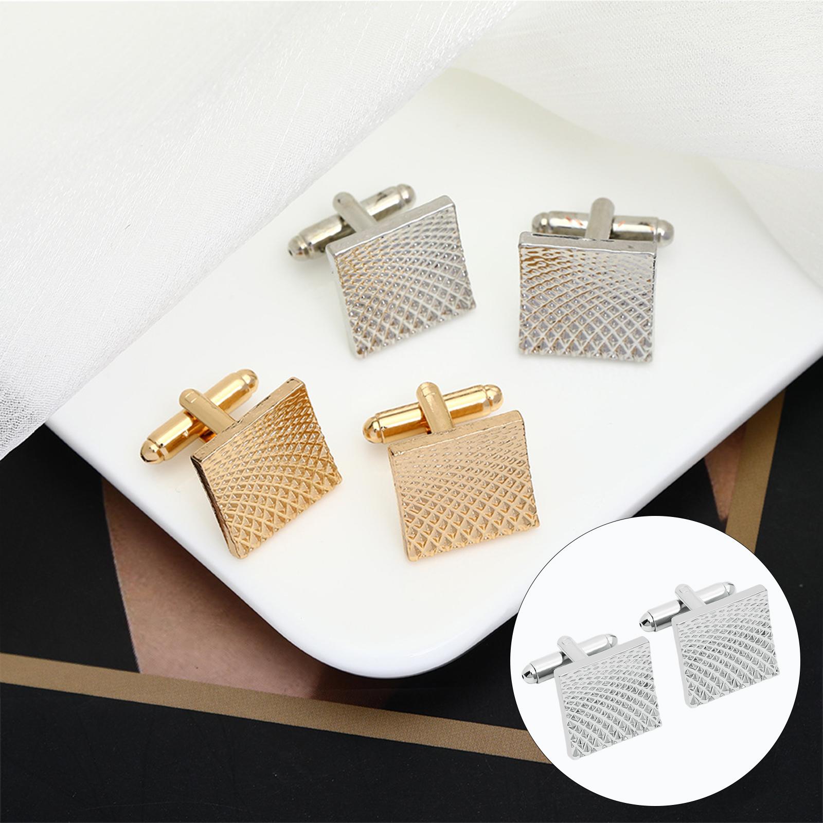 2x Square Cufflinks Quality Durable Carved Pattern for Wedding Shirt Silver