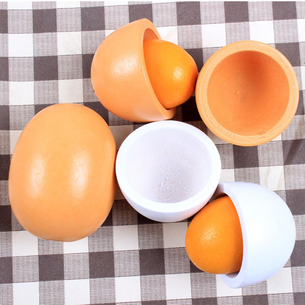 6Pcs Wooden Strawberry Simulation Eggs Yolk Pretend Play Kitchen Food Toys