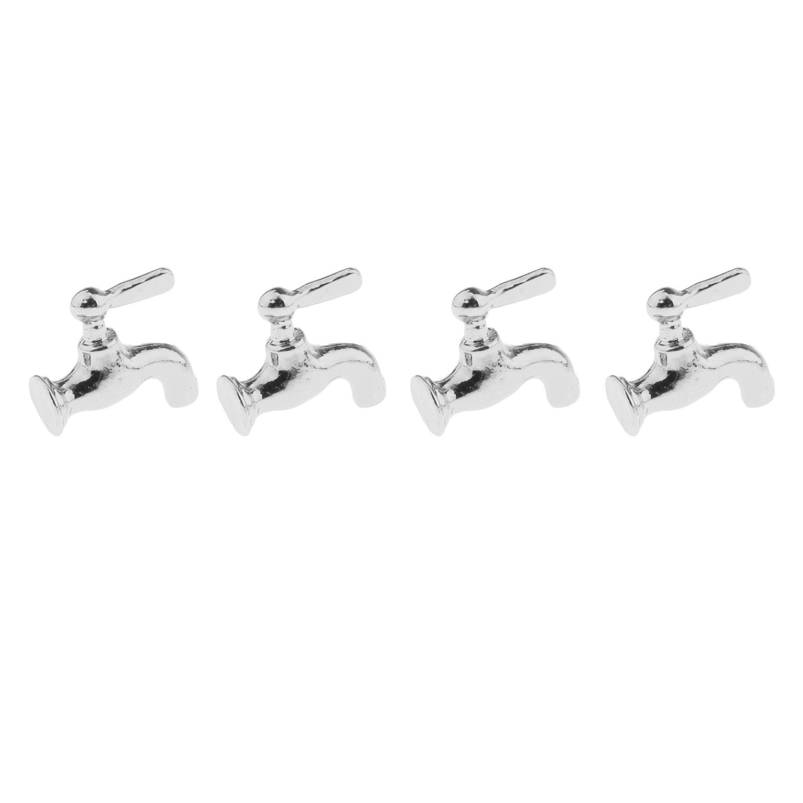 4x 1: 12 Dollhouse Bathroom Faucets Bath Shower Faucet Silver