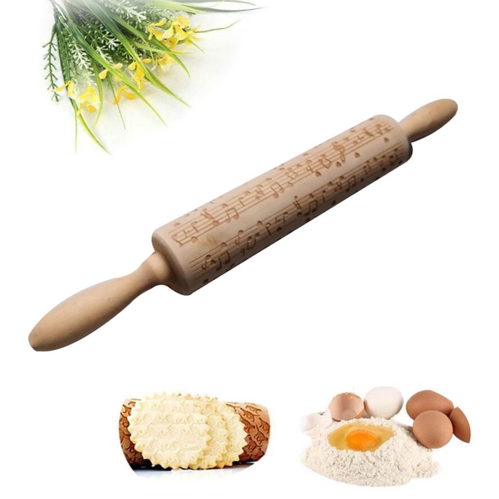 Musical Note Natural Wooden Embossed Rolling Pin Baking Rolling Pin DIY