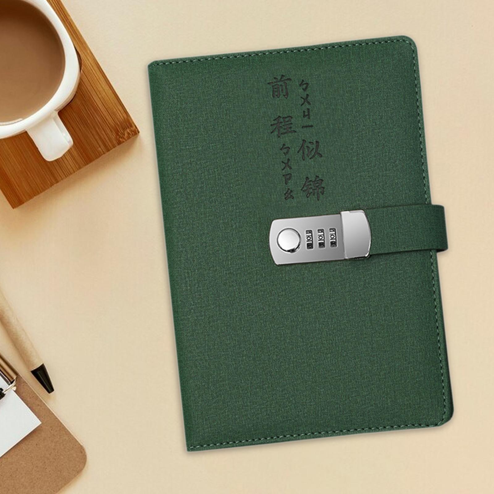 Diary with Lock Sturdy PU Leather Password Lock Diary for Home Office Adults Dark green