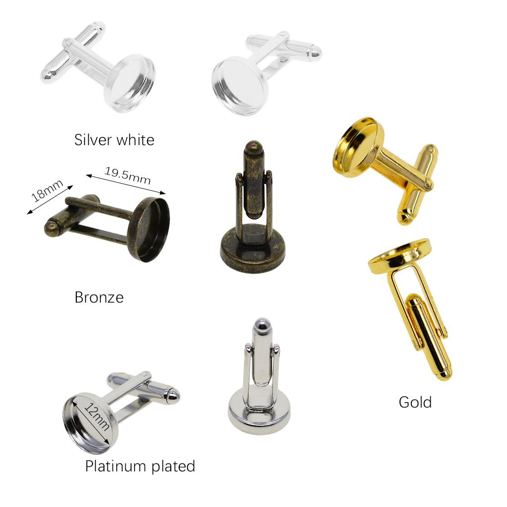 20x Silver Tone Round Cufflinks Settings DIY Mens Cuff Links Tray Cabochon