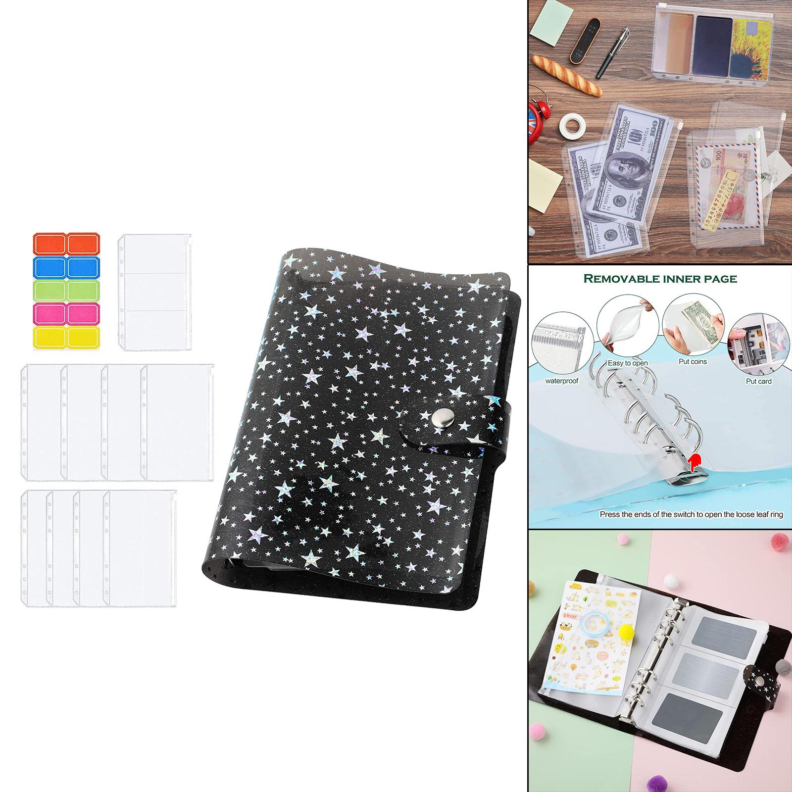 A6 PVC Notebook Binder Cash Budget Envelope Planner Cover Ring Folder Black