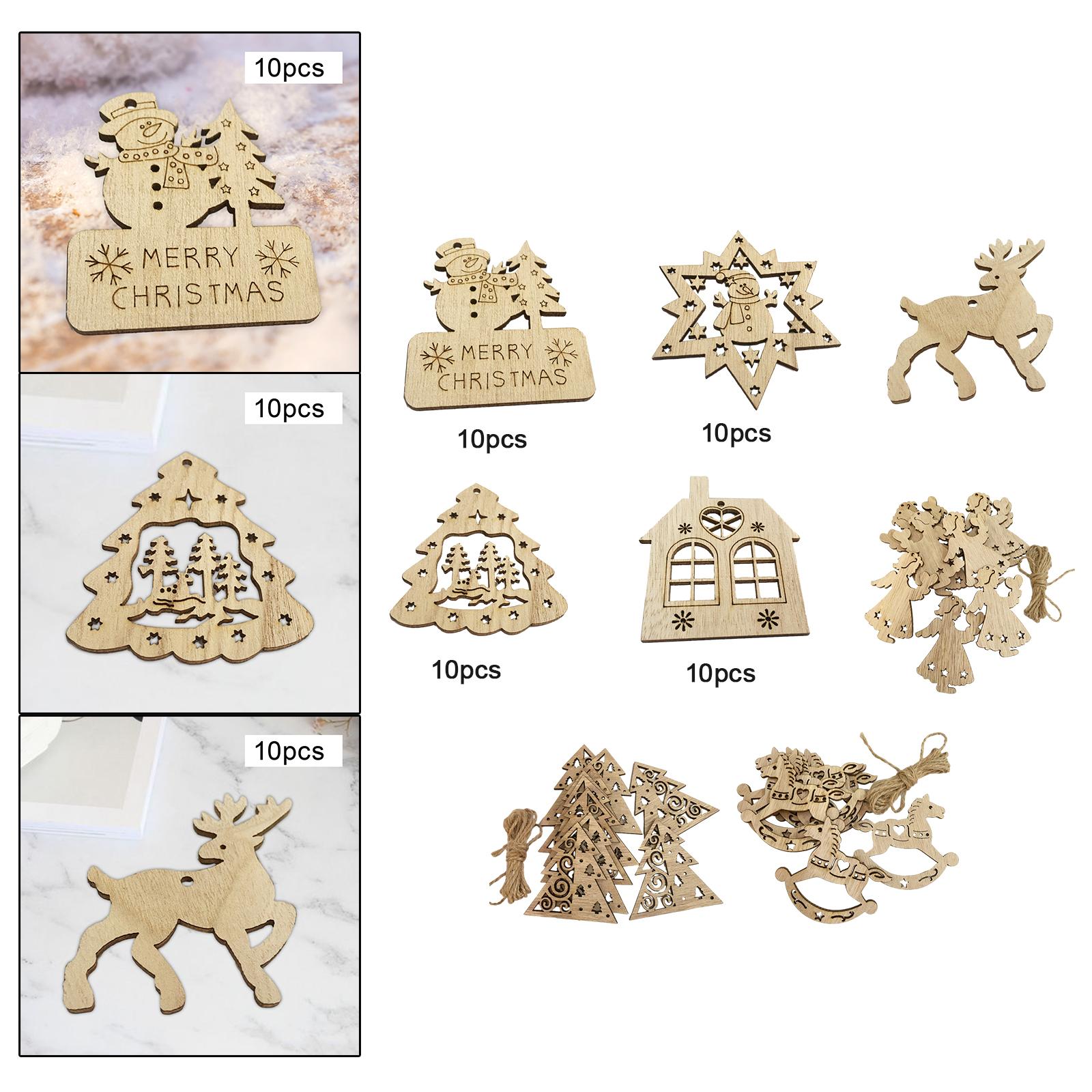 2x10x Christmas Wood Slices with Rope Handmade Blank Unfinished Wooden Cutouts Snowman