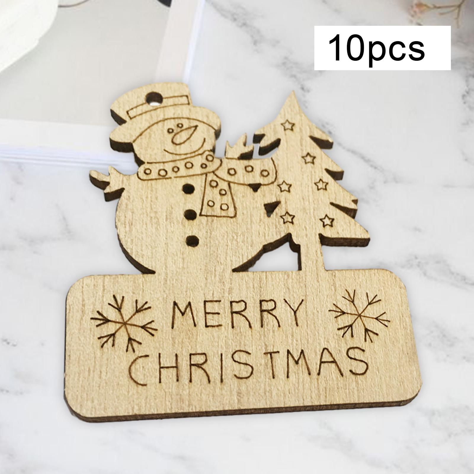 10x Christmas Wood Slices with Rope Handmade Blank Unfinished Wooden Cutouts Snowman