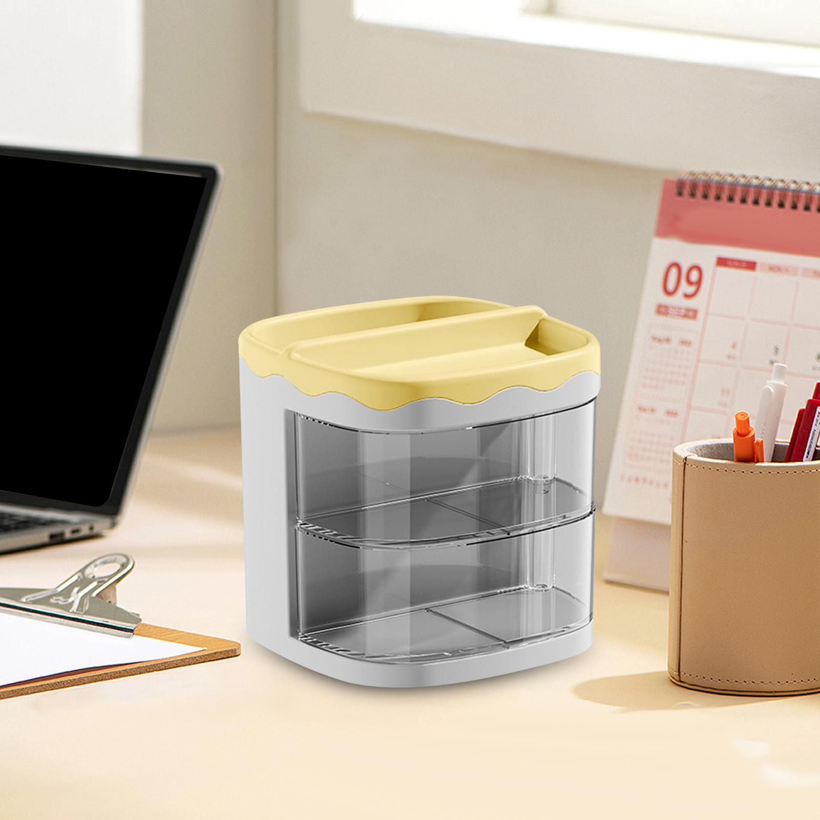 Desk Organizer with Drawer Home Dresser Living Room Makeup Brushes Organizer Yellow