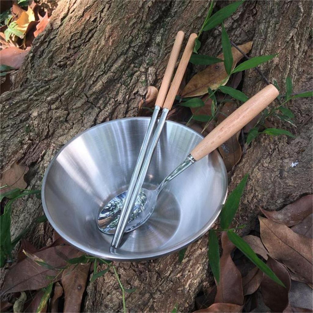 Stainless Steel Chopsticks Soup Spoon Set Camping Cutlery Set with Carry Bag