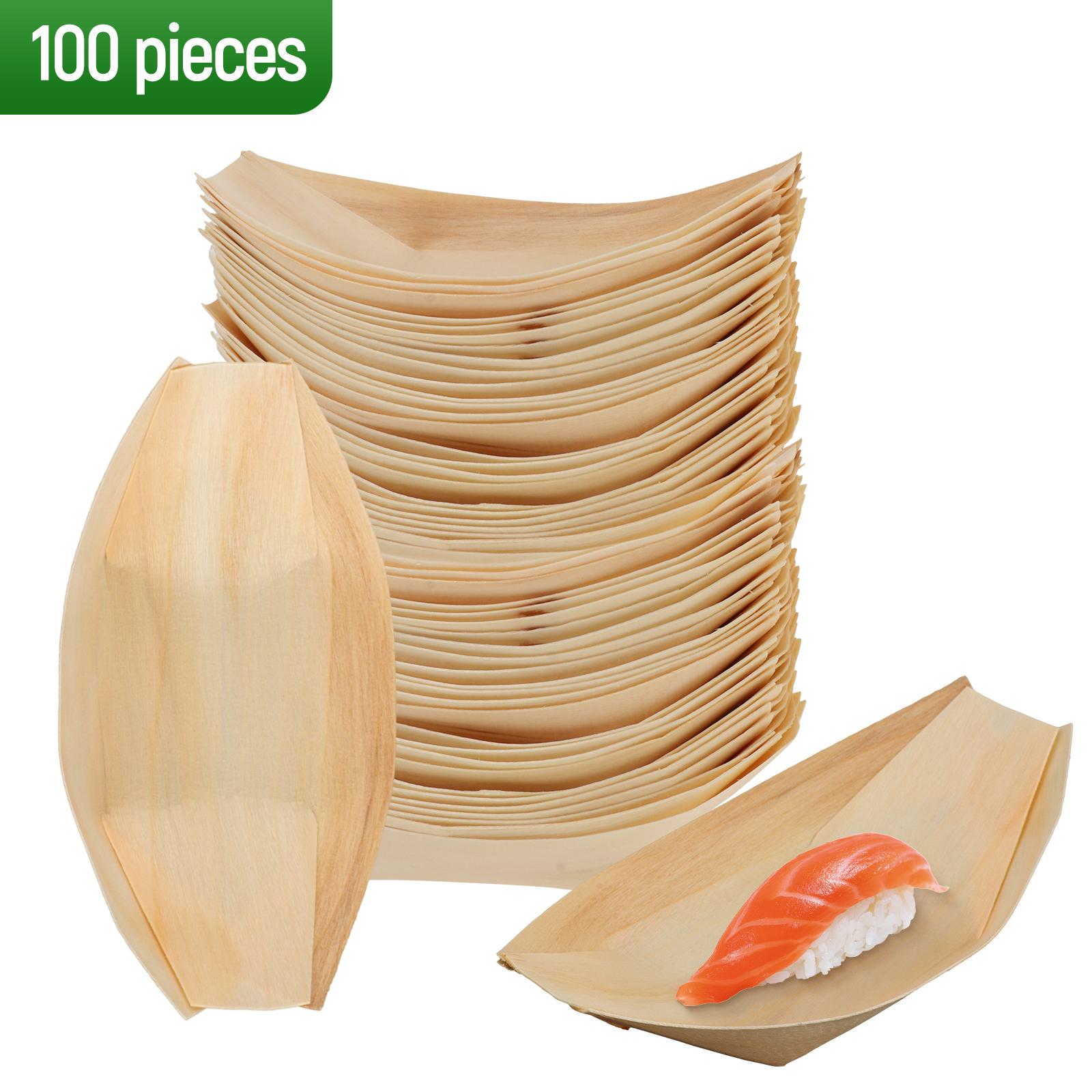 100Pcs Sushi Boat Wood Bowl Appetizer Plates Taco Plates Sushi Serving Plate