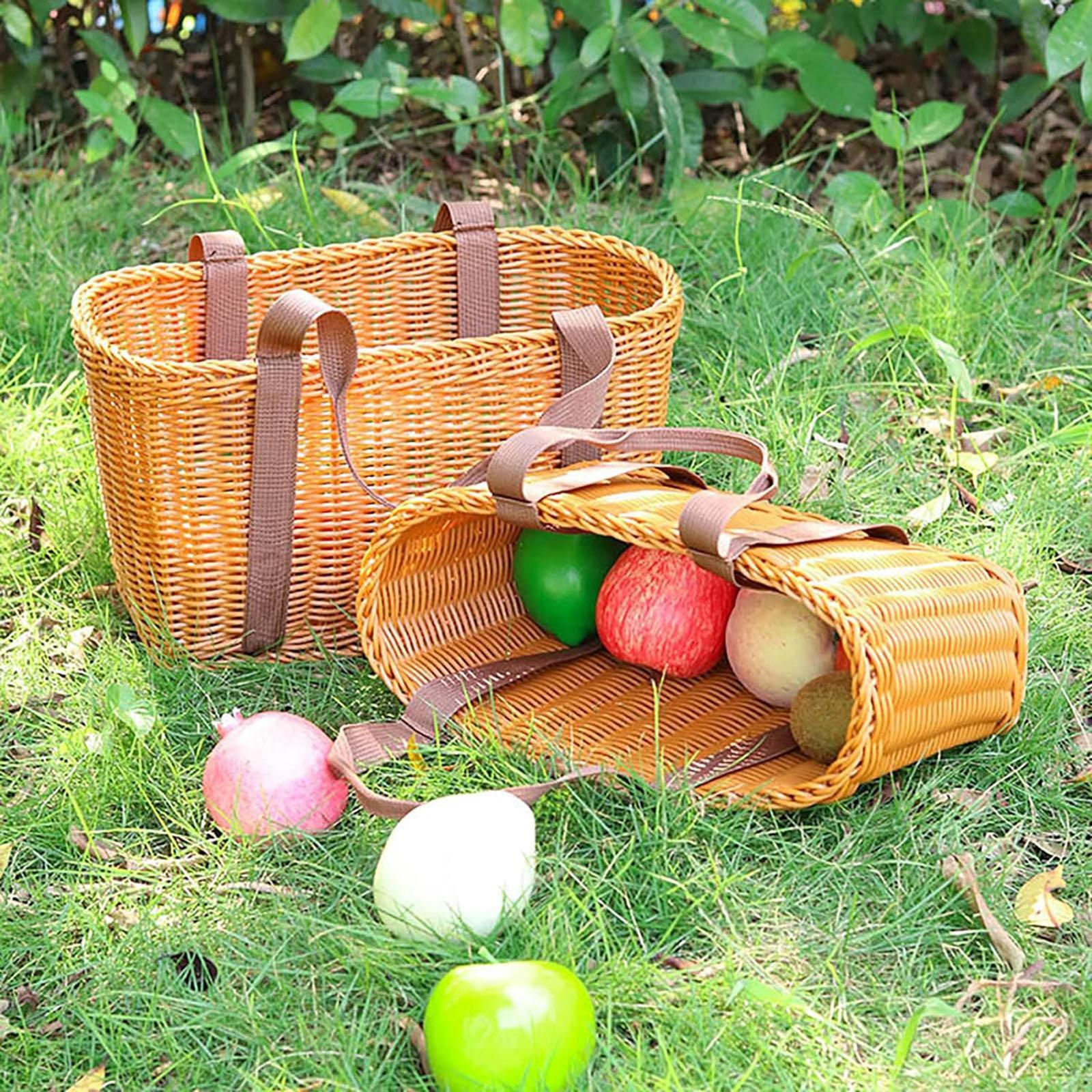 Handwoven Storage Basket with Handle Fruit Sundries Holder Stylish Picnic Basket