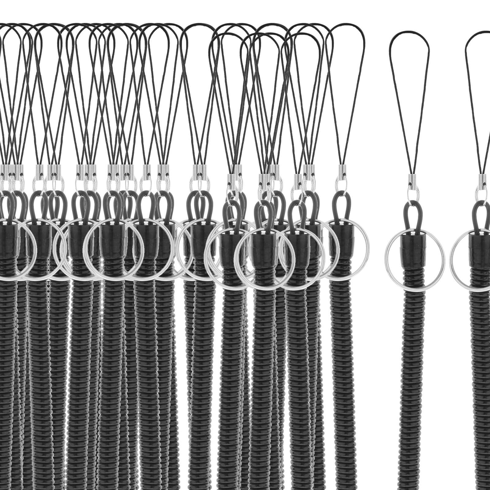 50 Pieces Stretchy Spiral Keyring Lanyard Anti Lost for Backpack black
