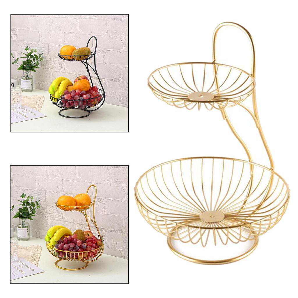 Fruit Bowl Bread Basket Storage Dish Dining Table Home Decor Gold 2 Tier