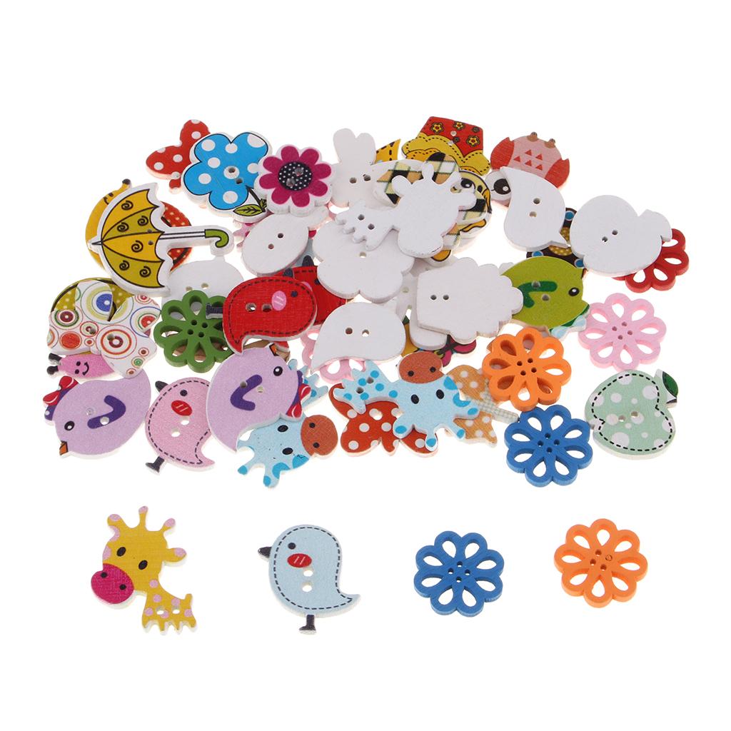 Wooden Buttons Cartoon Animals