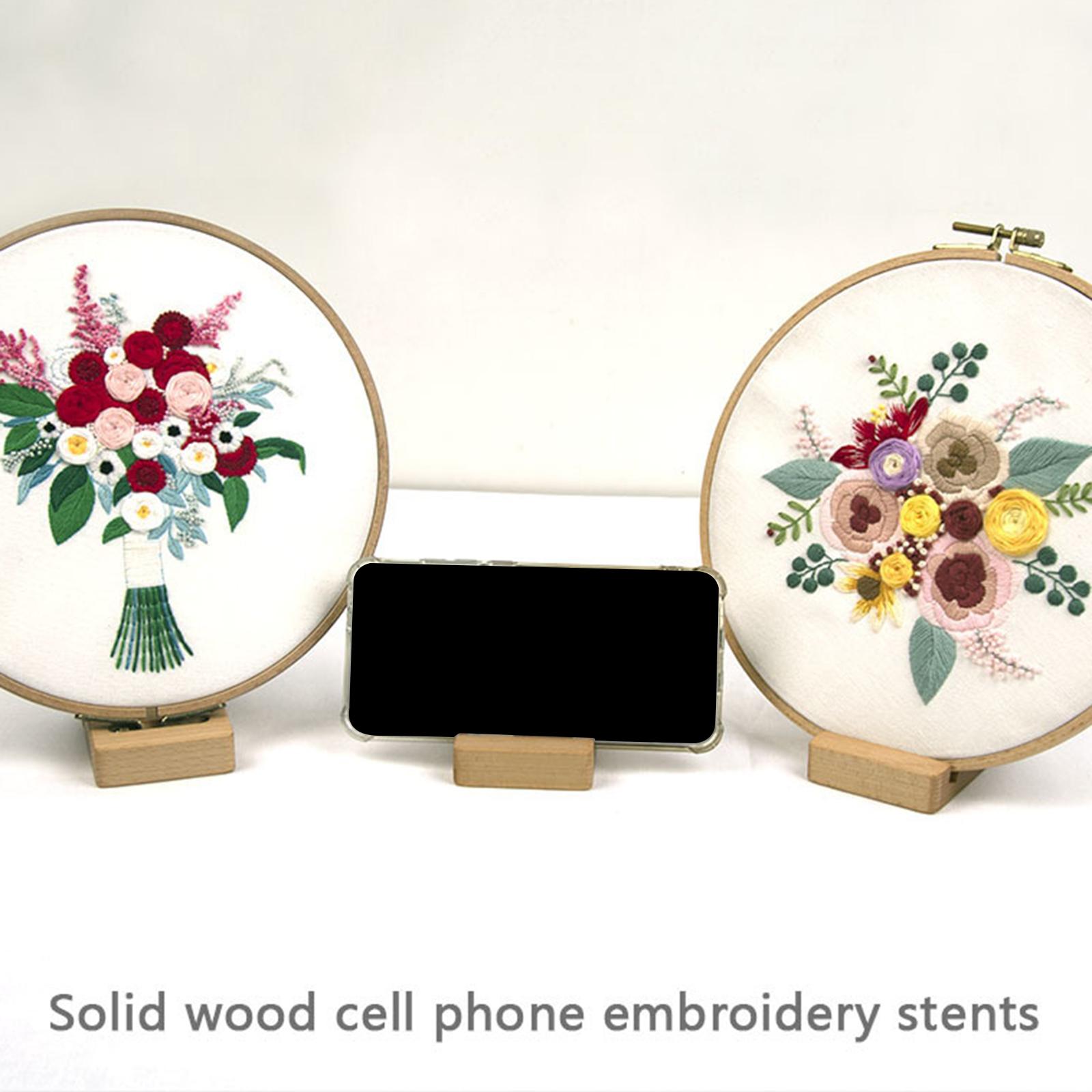 5xEmbroidery Hoop Phone Stand Cross Stitch Wooden Base Accessories Support