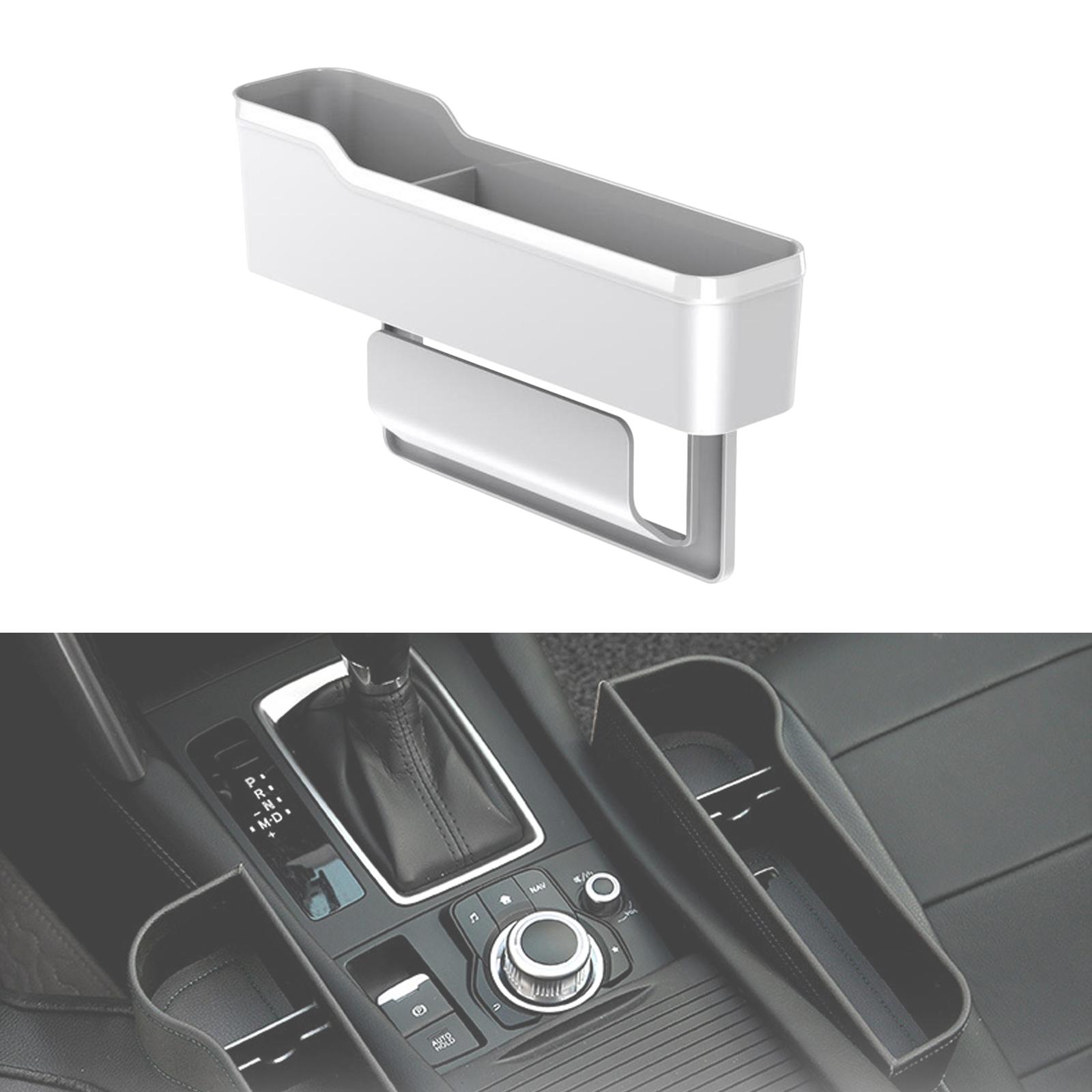 Car Interior Seat Gap Organizer with Cup Holder Accessory for Holding Phone Long White
