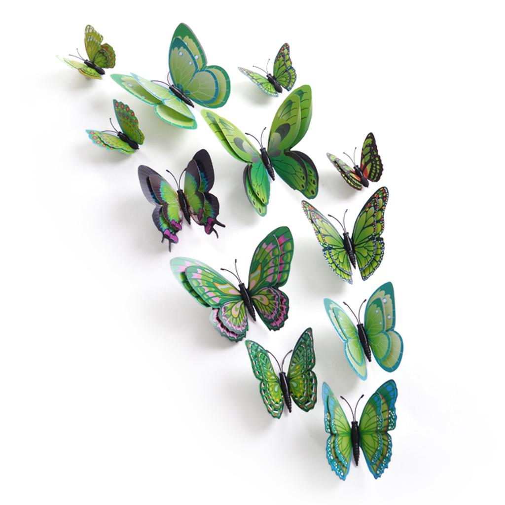 12Pcs 3D Colorful Butterflies Wall Decor Sticker Decals Home Office Green