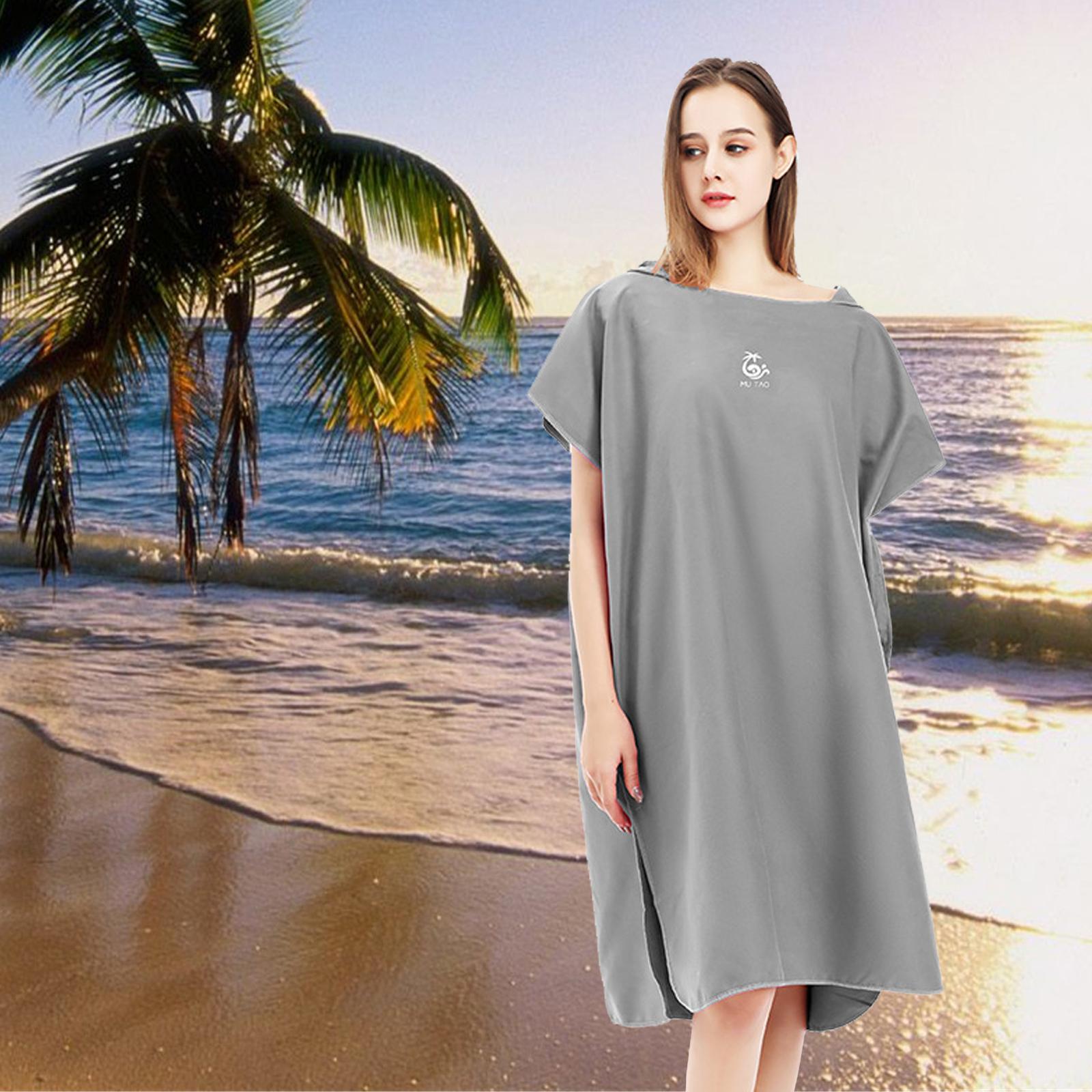 Microfiber Surf Poncho Changing Robe Wetsuit Soft for Swim Medium Gray