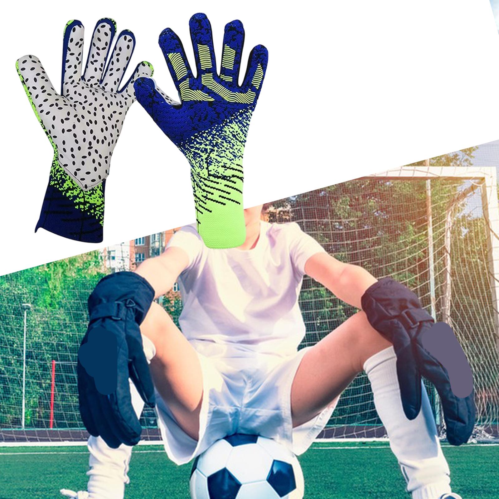 Football Goalkeeper Gloves Thickened High Performance Sport Goalie Gloves blue and green