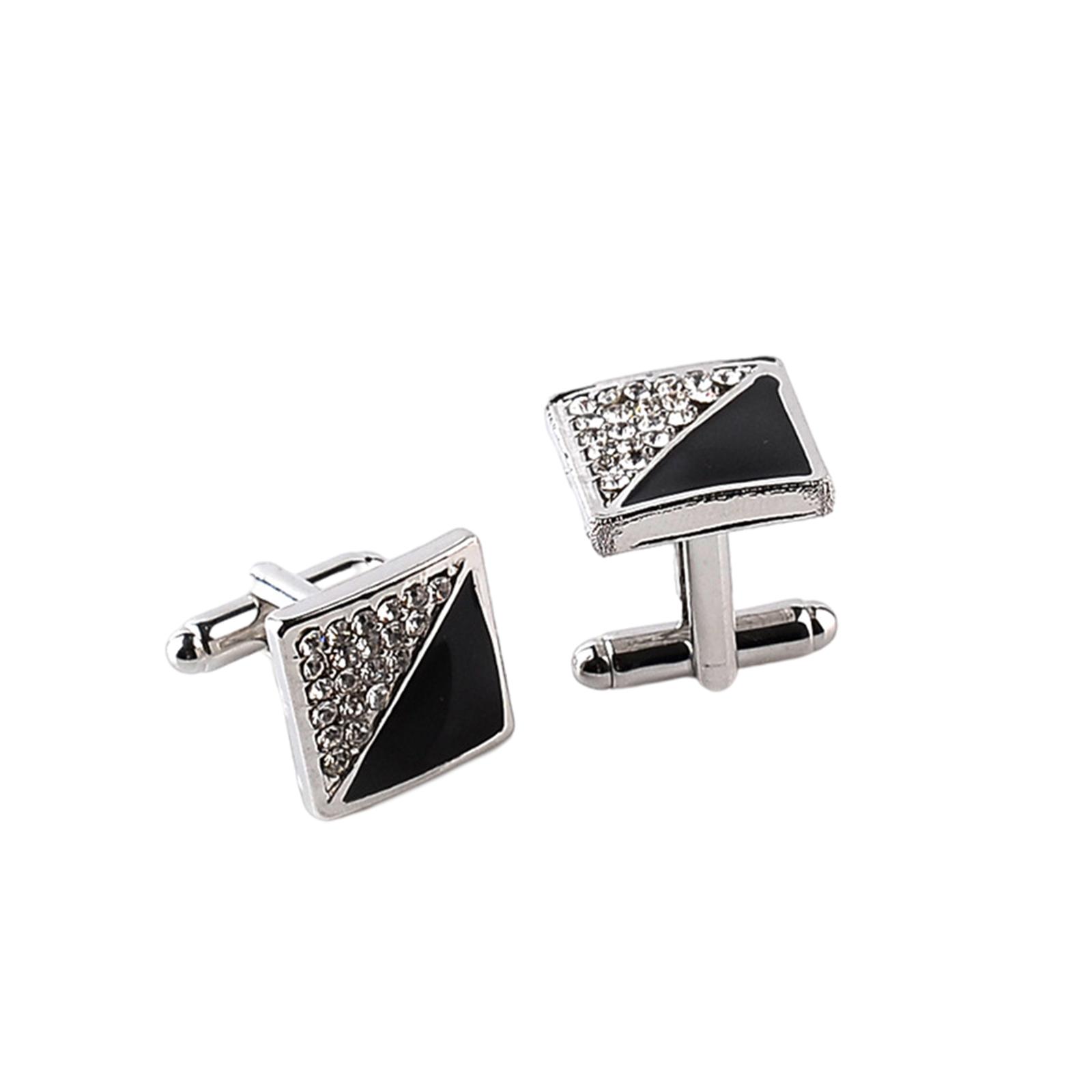 Luxury Men Cufflinks Rhinestone French Square Jewelry Suit Accessories Black