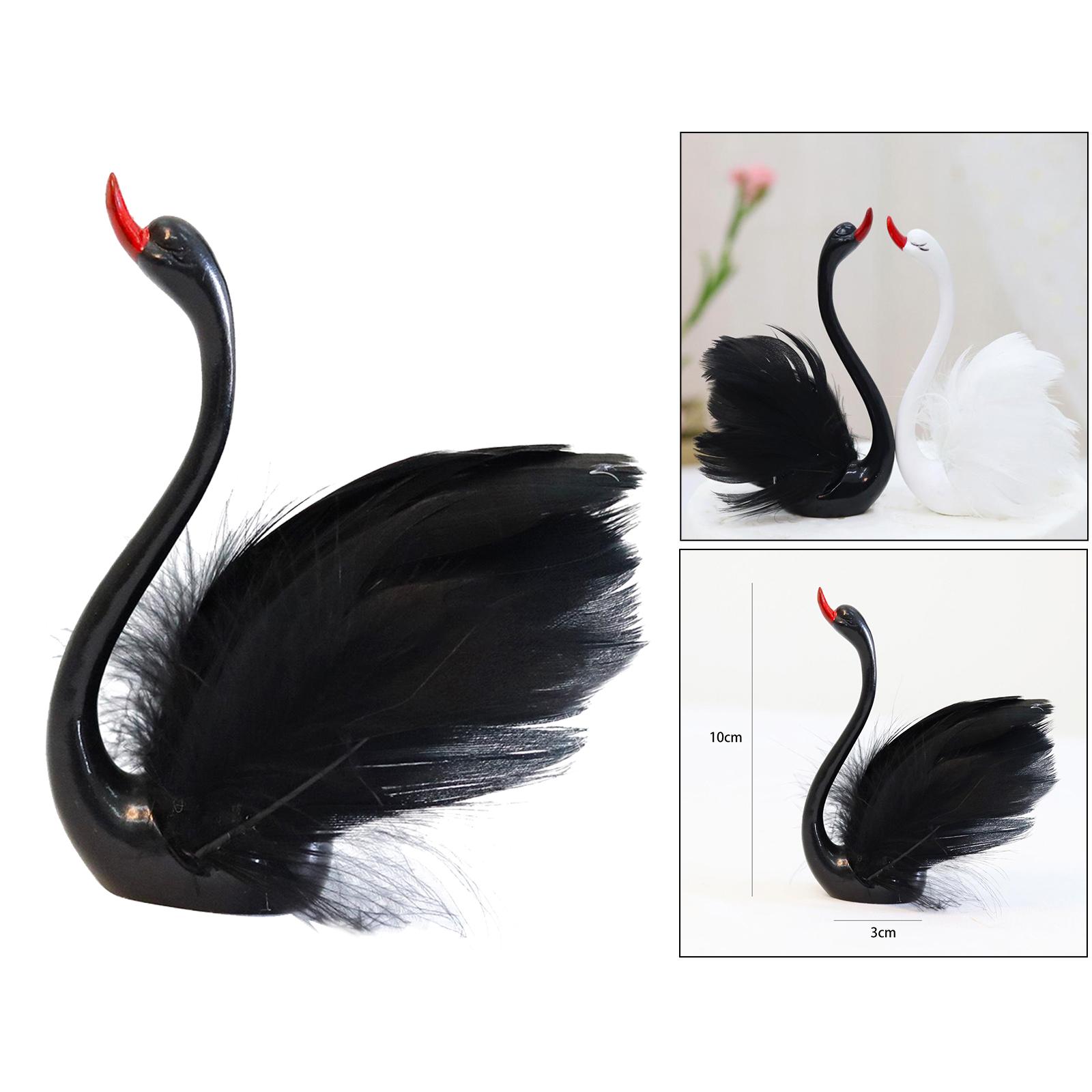 Resin Swan Love Birds Figurine Animal Figure Sculpture Table Ornament  Black