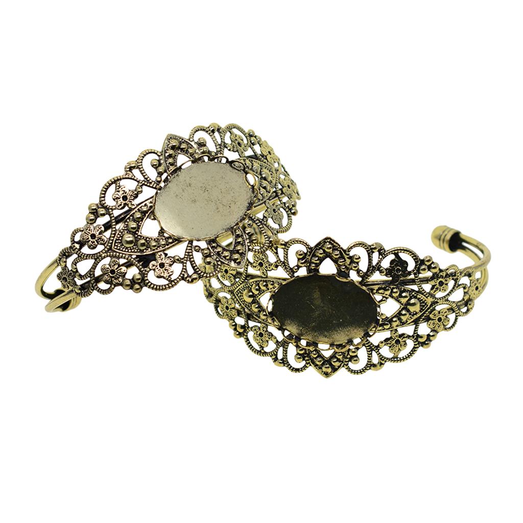 4x Filigree Flower Adjustable Bangle Blank Bezel Base Settings Silver Bronze