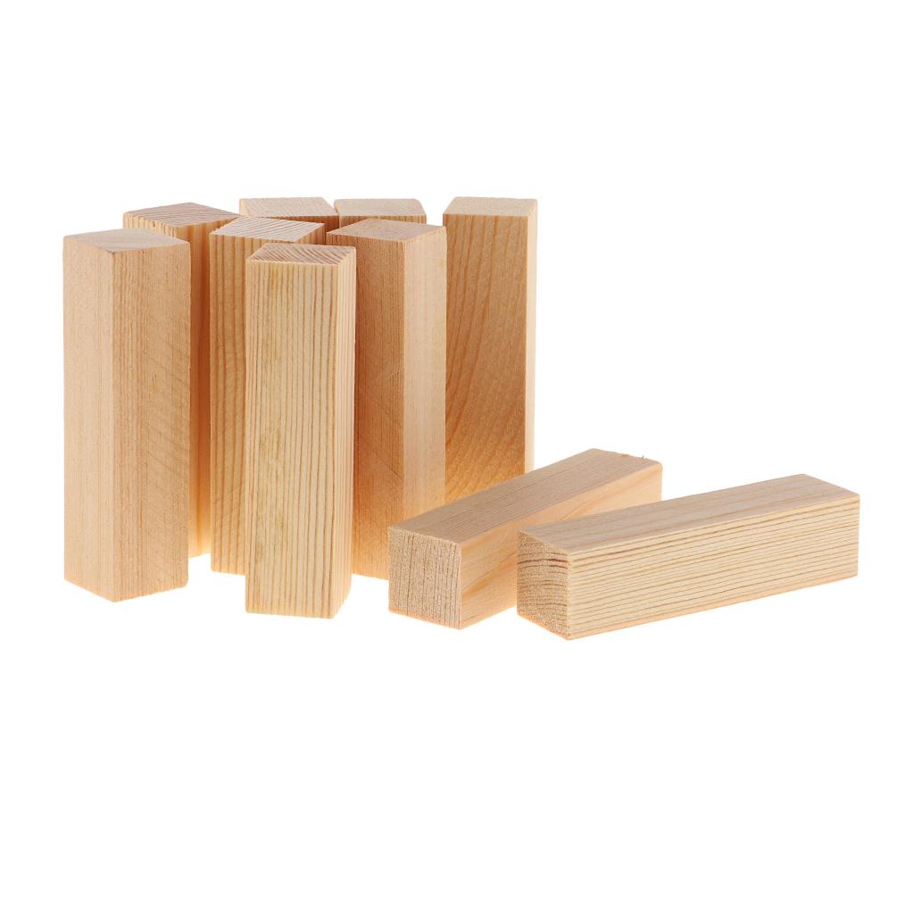 10/5x Unfinished Wood Blocks DIY Modelling Woodworking Materials 20x20x80mm
