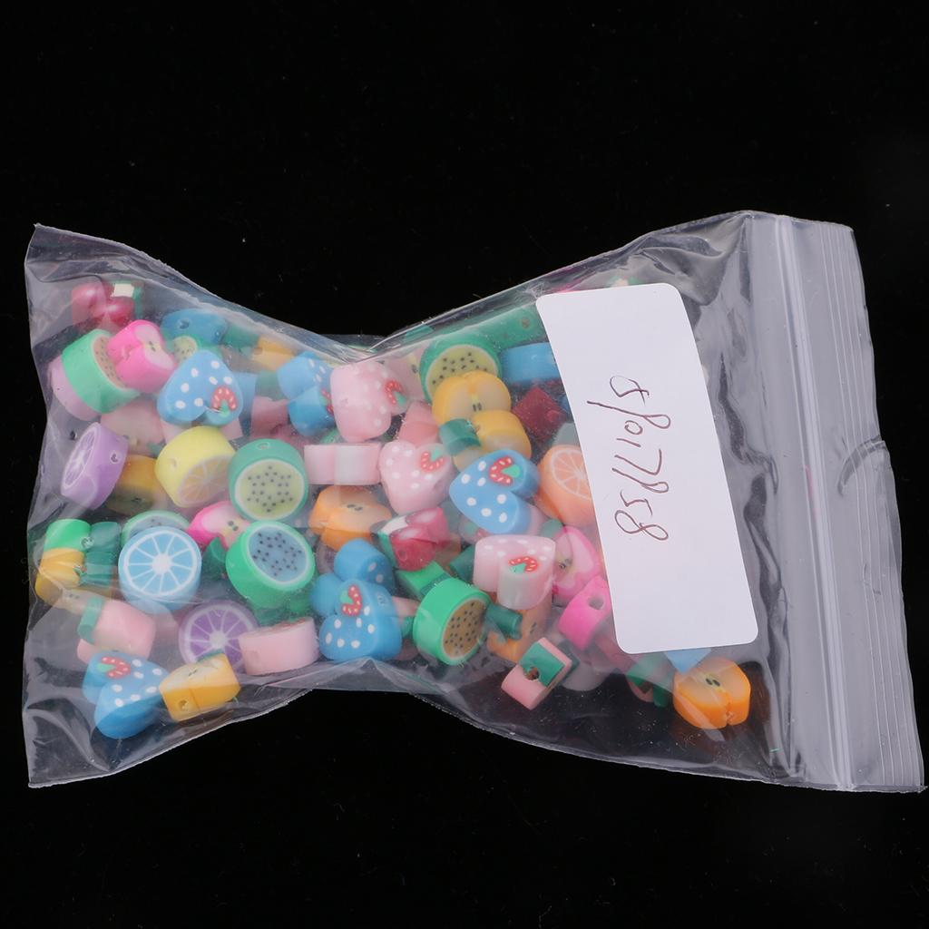 100 Pieces Assorted Fruits Slices Polymer Clay Beads Charms Accessories for Jewelry Making Kids Craft DIY