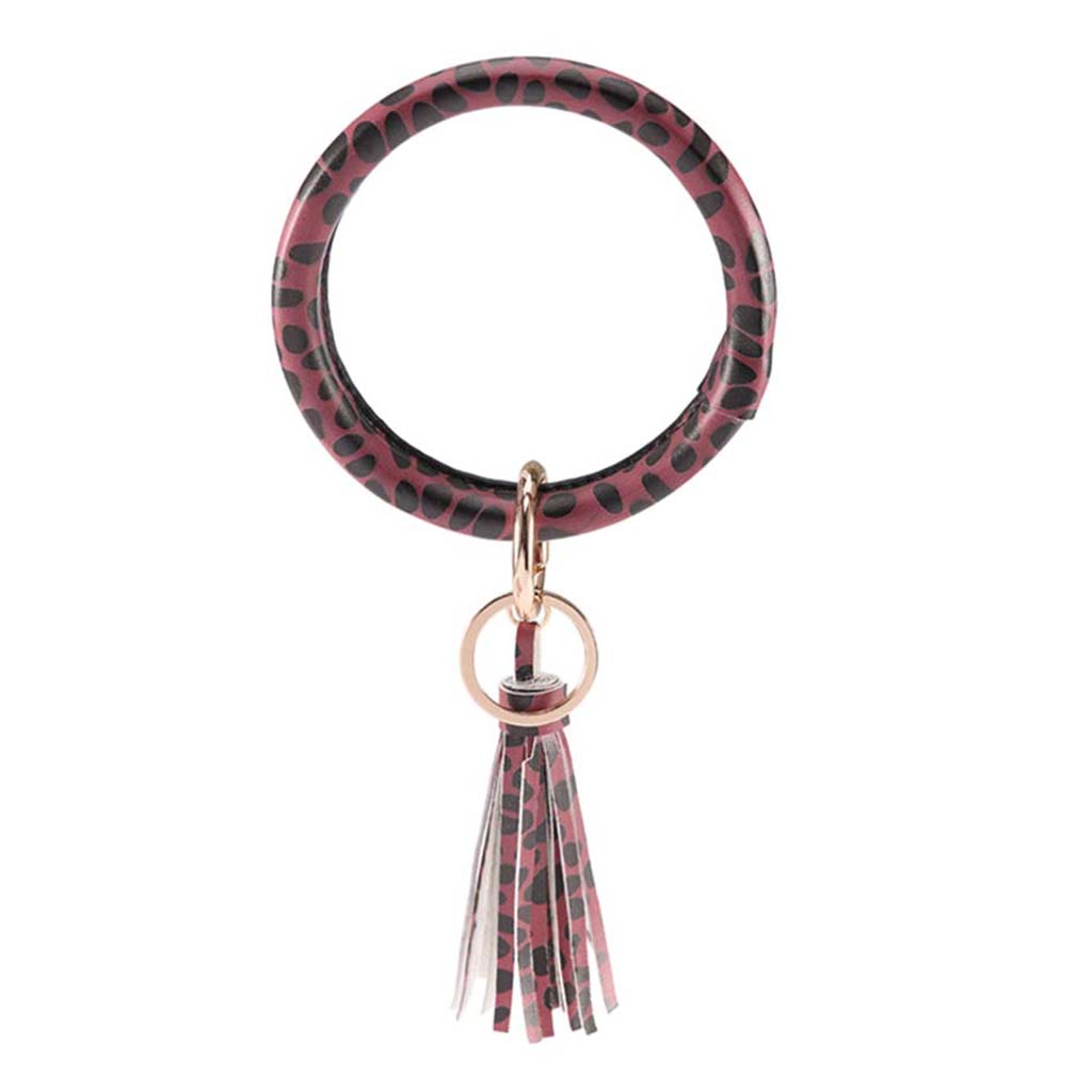 women fashion tassel key chain key ring bracekets bangles rose red leopard 