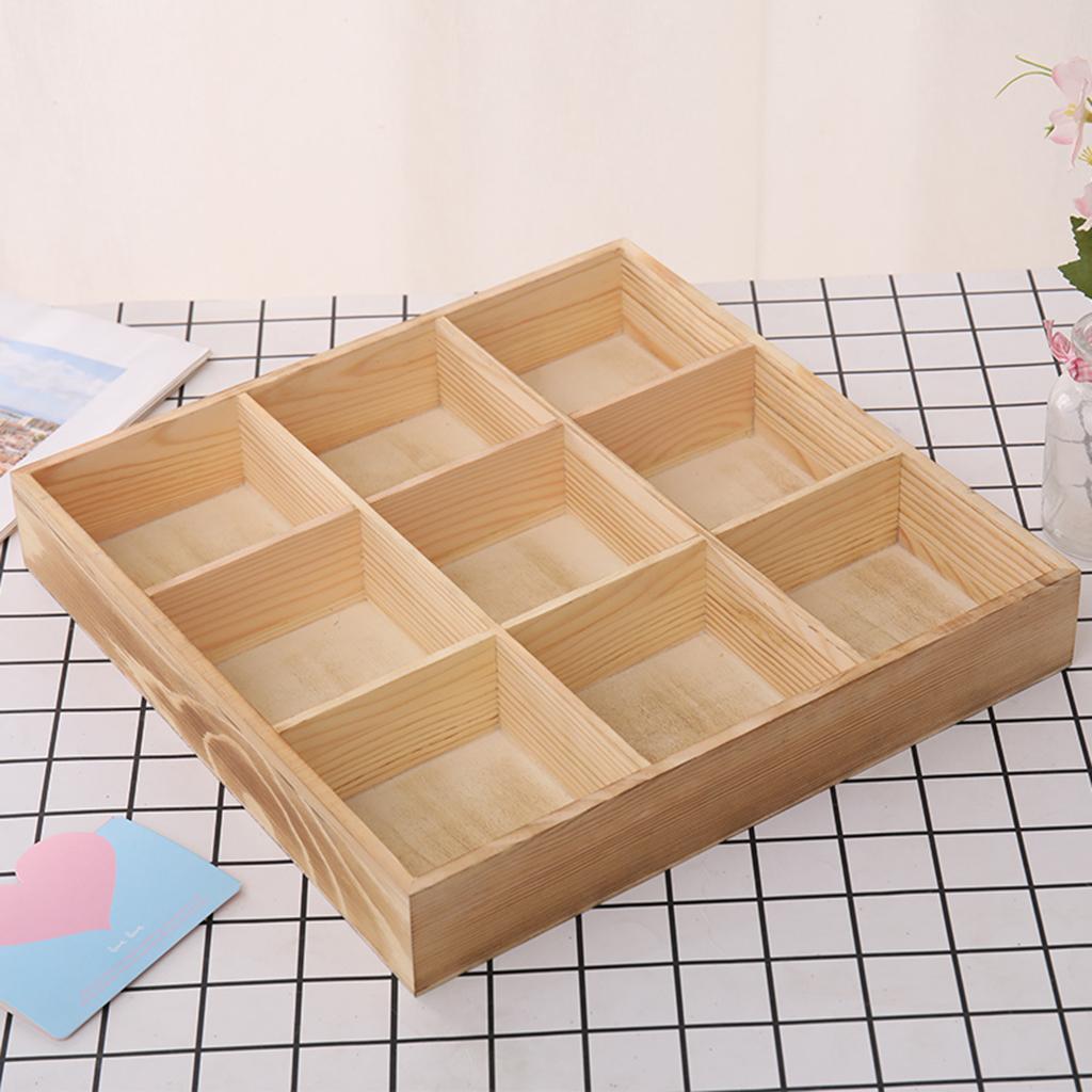 Solid Wood Drawer Organizer Storage Box Jewelry Tray 10x10x4.7CM 9Grids