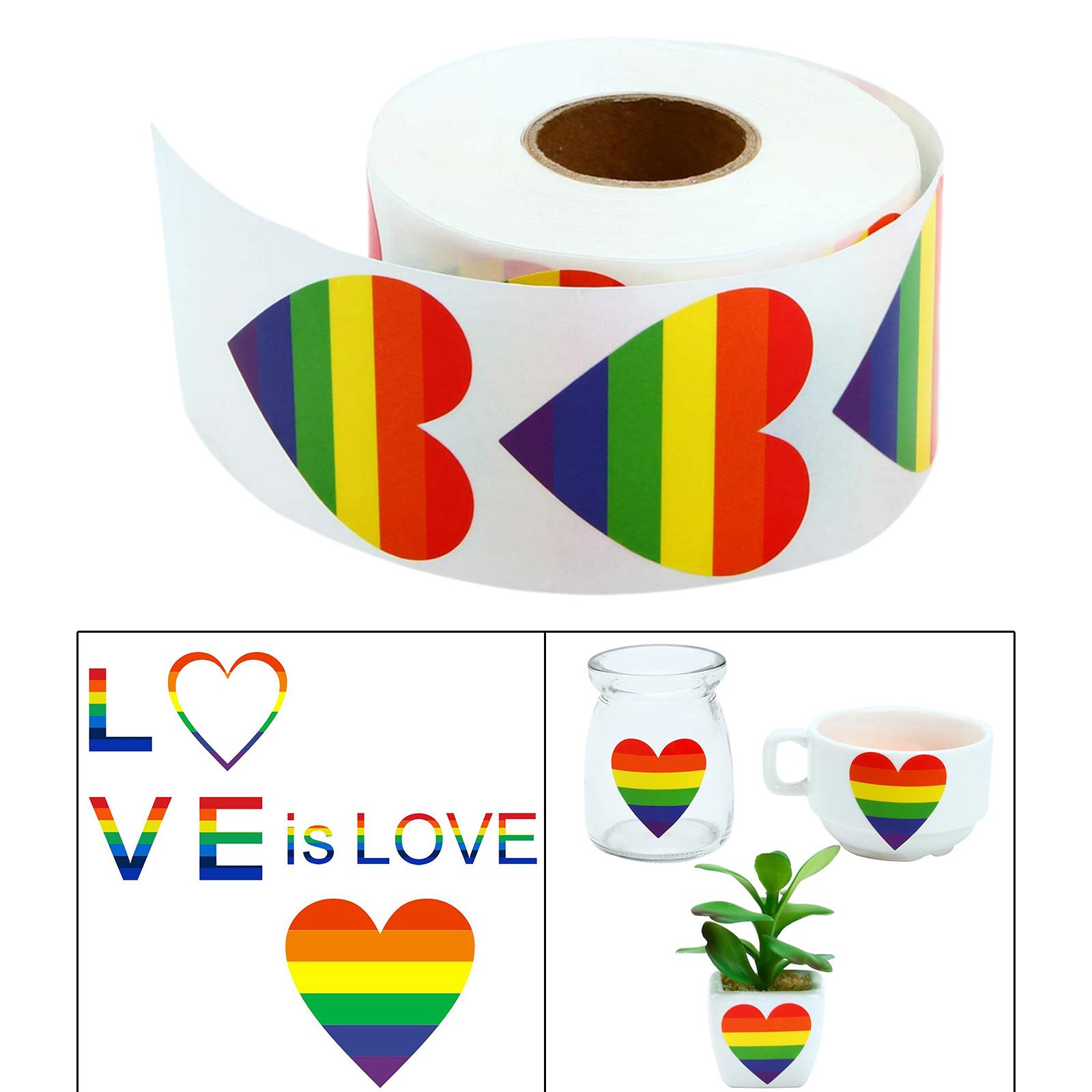 500x/Roll Rainbow Heart Sticker Valentine'S Day Sealing Labels Self Adhesive