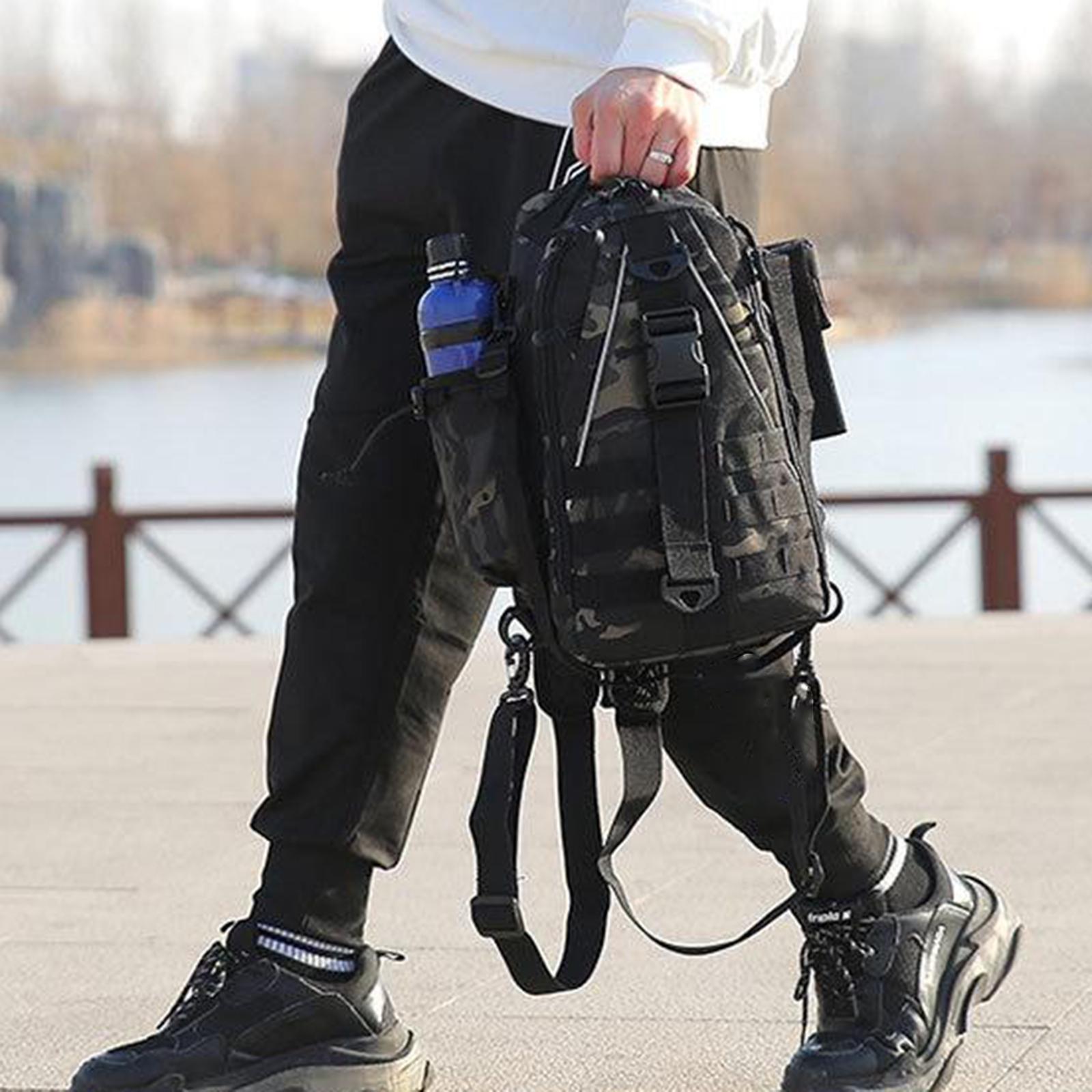 Durable Sling Bag Travel Fanny Pack Bags Molle Backpack Handbag Pure Black