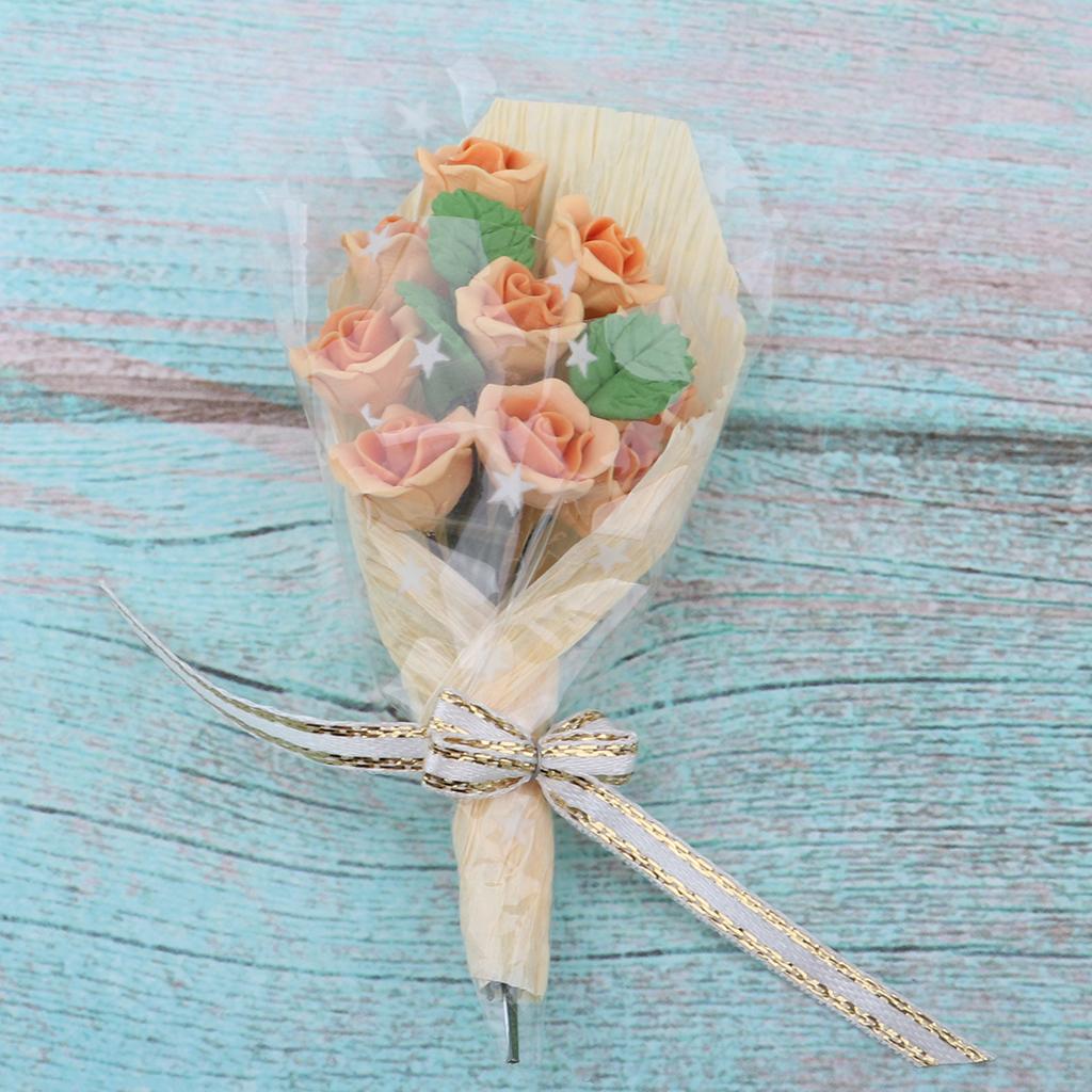 2x1/12 Dollhouse Miniature Clay Champagne Rose Flowers Bouquet Ornaments