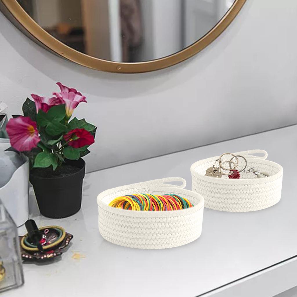 2 Pieces Round Small Woven Baskets Set for Vegetable Bathroom White