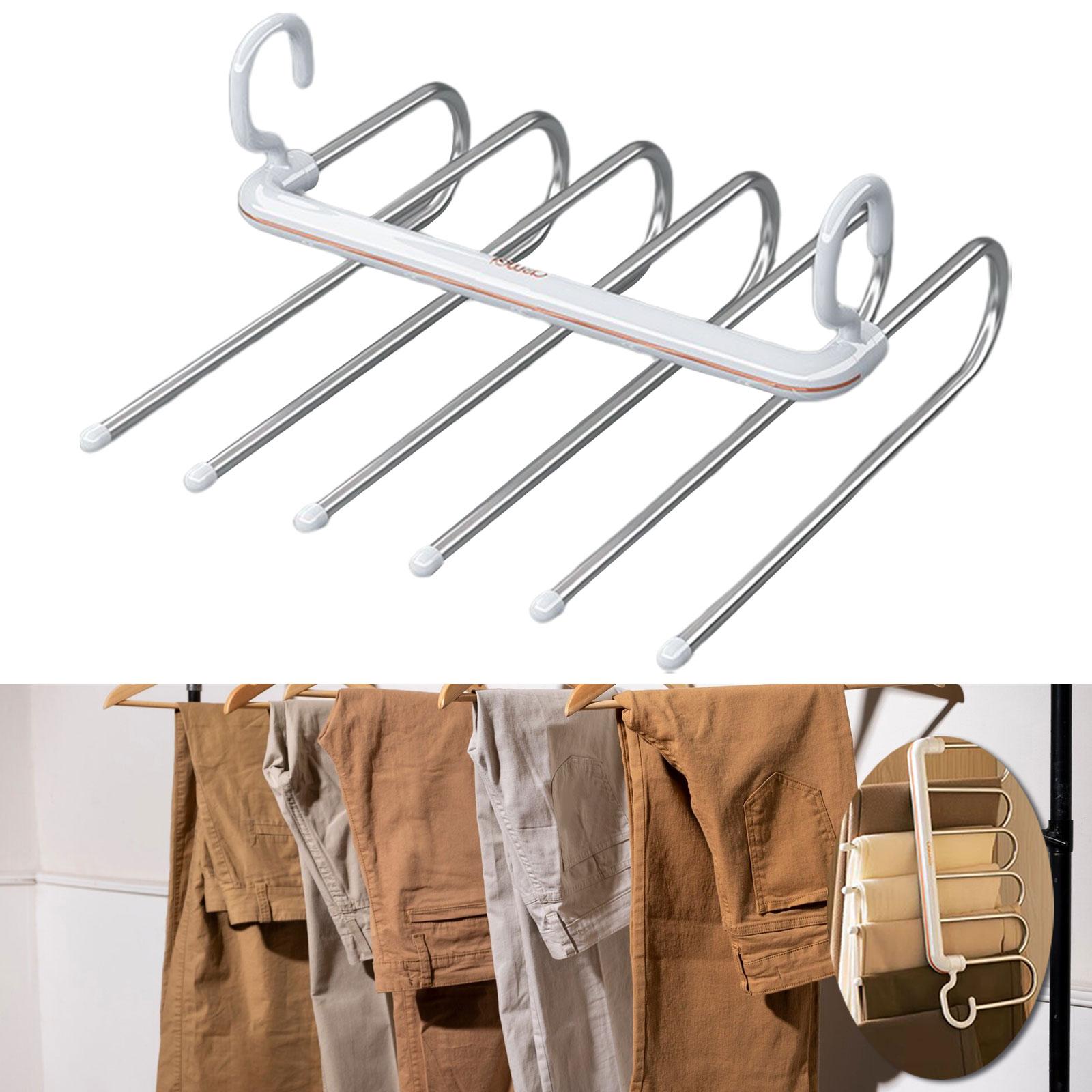 Folding Pants Hanger Travel Ties 6 Layers Hanging Rack for Bedroom Wardrobes White