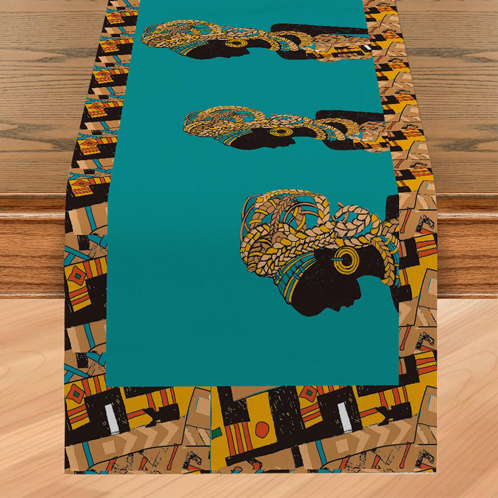 African Black Woman Table Runner Decor Rustic for Dinner Living Room Holiday Blue 200x33cm