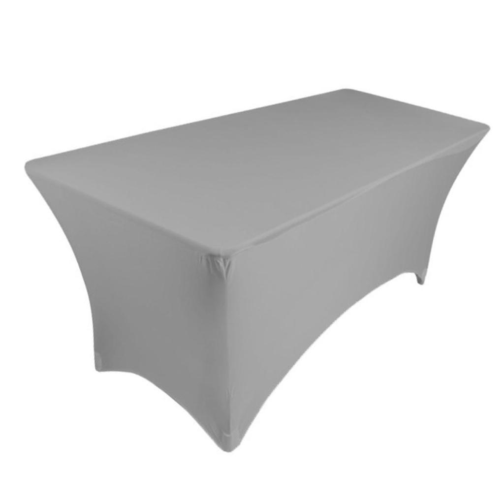 Fitted Polyester Tablecloth Rectangular Stretch Table Cover Silver