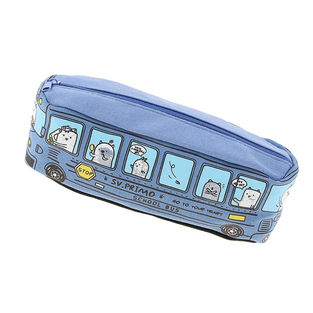 Creative Bus Pencil Bag Pen Holder Stationery Storage Organizer Blue